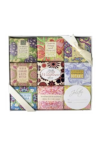 Jolitee French Milled Botanical Soap Sampler Set of Nine in Fabulous Scents, Individually Wrapped Vegetable Based Mini Soaps with Essential Oils, Shea Beauty & Personal Care Jolitee
