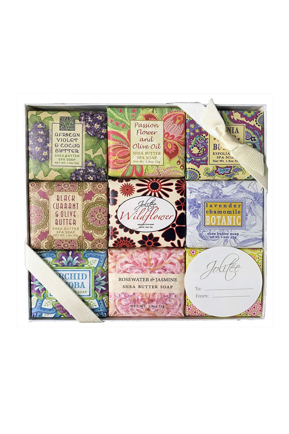 Jolitee French Milled Botanical Soap Sampler Set of Nine in Fabulous Scents, Individually Wrapped Vegetable Based Mini Soaps with Essential Oils, Shea Beauty & Personal Care Jolitee