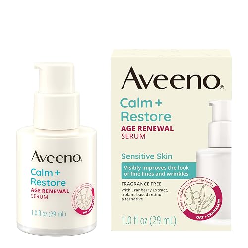 Aveeno Calm + Restore Age Renewal Anti-Wrinkle Face Serum, Anti Aging Serum with Nourishing Oat & Cranberry Extract Visibly Improves the Look of Fine Beauty & Personal Care Aveeno