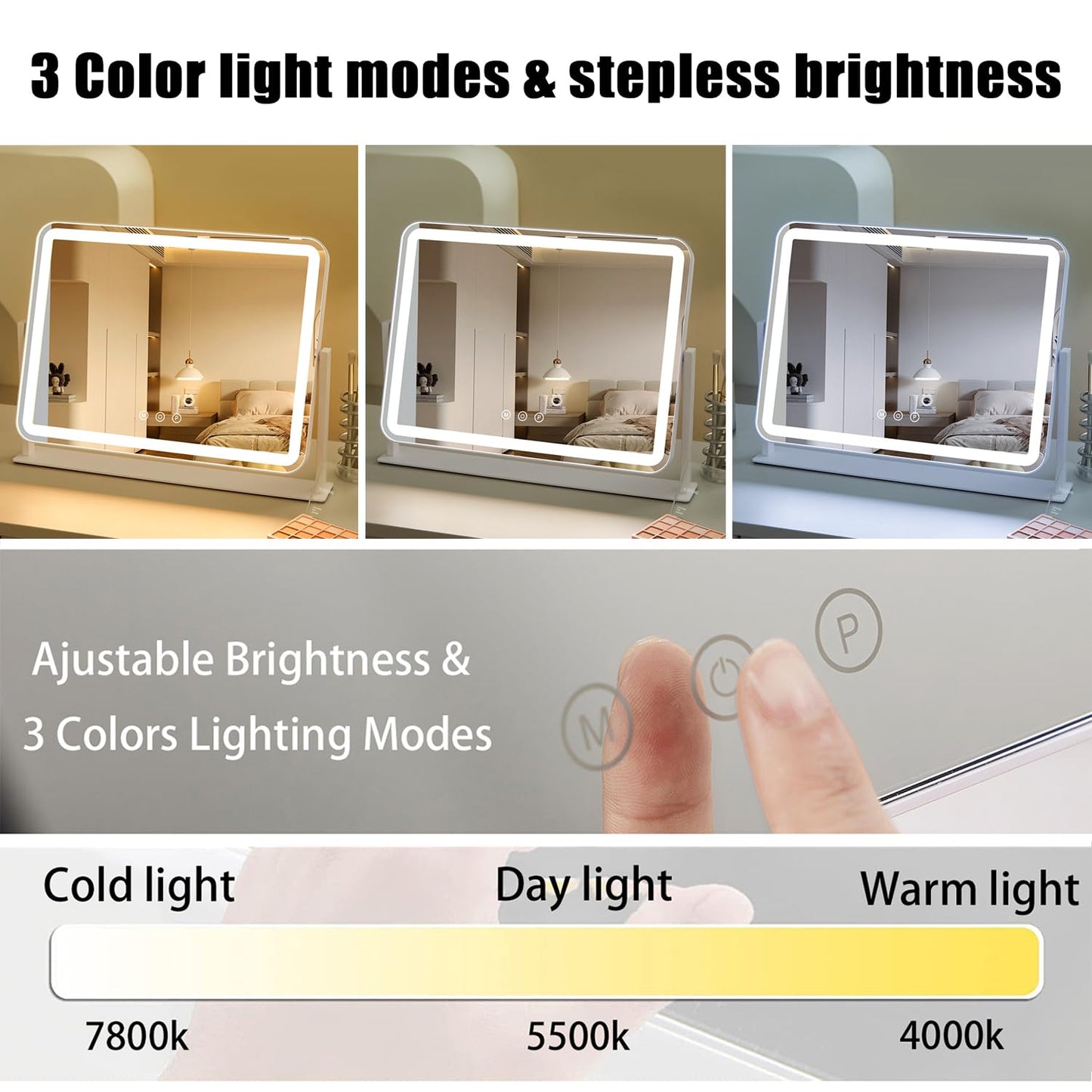 HIEEY Hollywood Makeup Mirror with 12 Dimmable Bulbs Lights, Three Color Lighting Modes, with 4in 20X Magnification Mirror, Smart Touch Control Beauty and Personal Care HIEEY