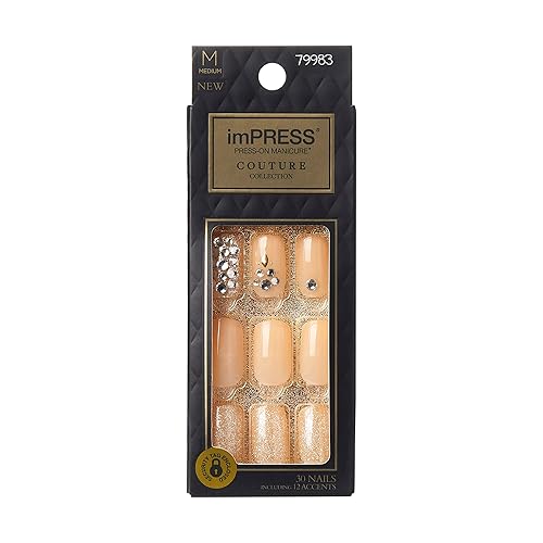 KISS imPRESS Press-On Nails Couture Collection Manicure Kit, ‘Lush Life’, Patented Super-Hold Adhesive, 30 Fake Nails with 12 Accent Nails Beauty & Personal Care KISS