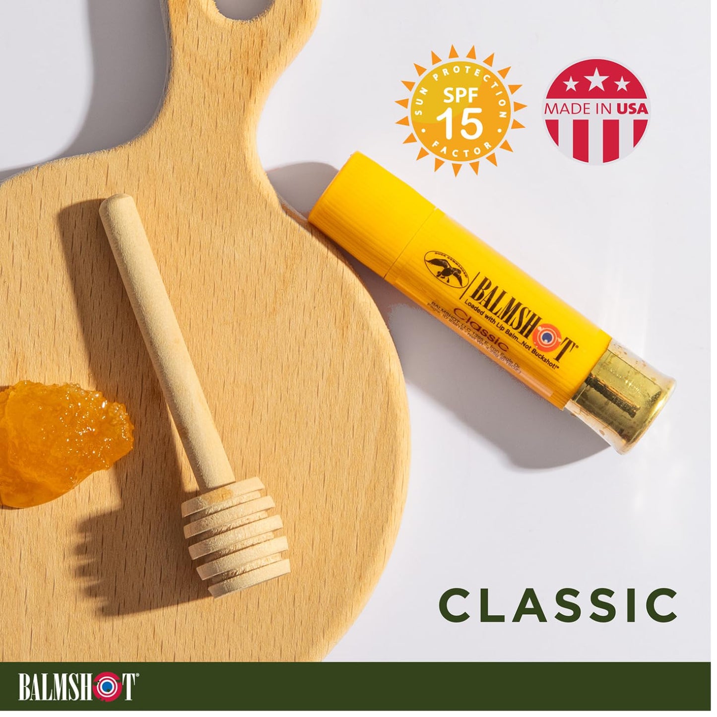 BALMSHOT Classic Natural Lip Balm SPF 15 (4-Pack) - Beeswax Chapstick with Natural Oils & Vitamin E, 20-Gauge Shotgun Shell Brass Tube, Long Lasting Beauty and Personal Care Balmshot