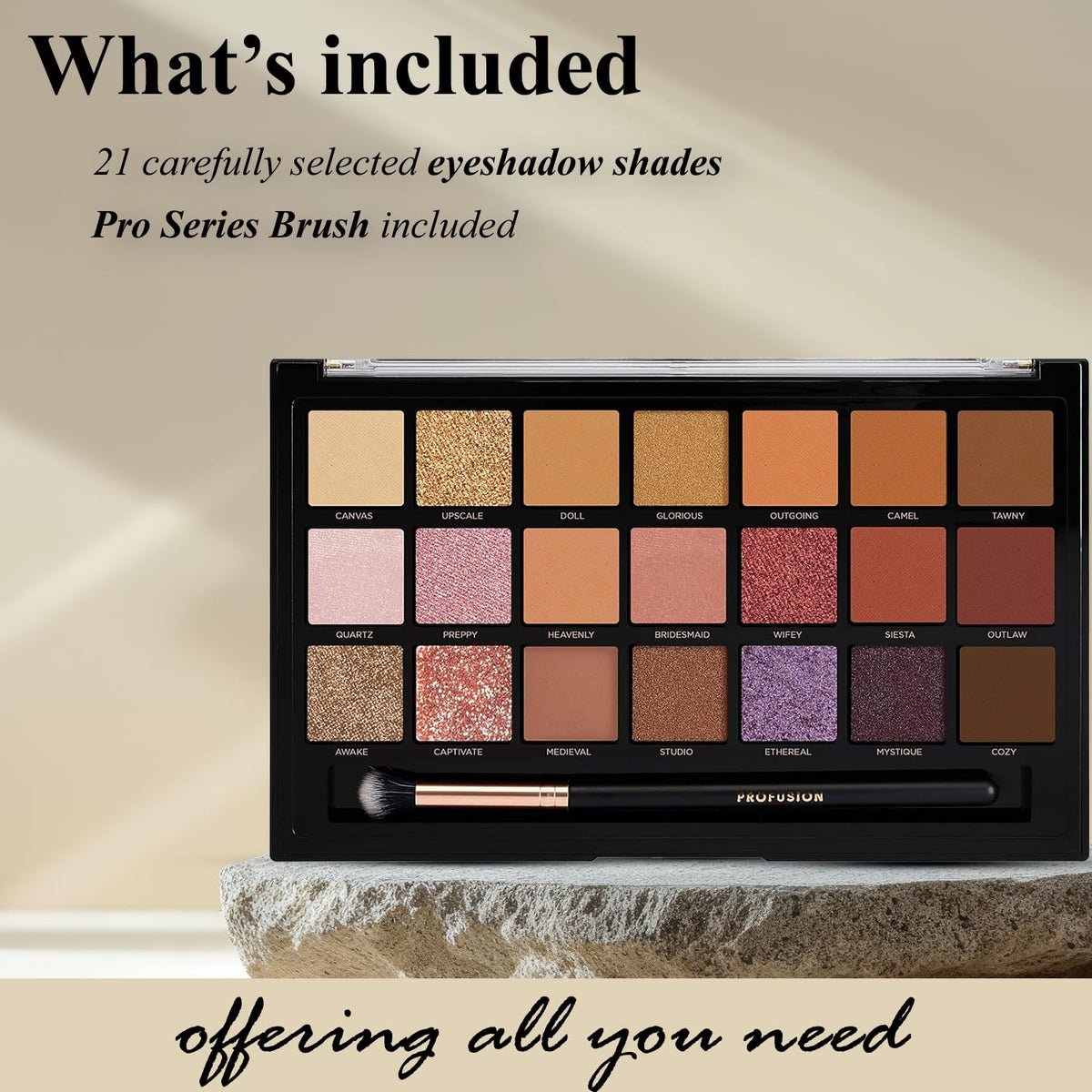 Profusion Cosmetics Nude Bliss 21 Shade Eyeshadow Palette and Pro Series Brush, Unleash Creativity and Get Glam With Richly Pigmented Eyeshadow… Beauty & Personal Care Profusion Cosmetics