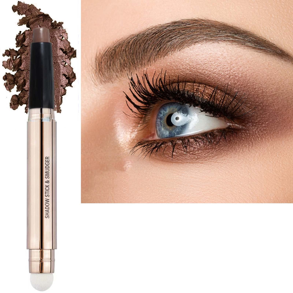 2 in 1 brown Eyeshadow stick and Sponge Makeup Brush, Smooth Cream Shimmer Shadow Pencil Long Lasting Waterproof Eye Shadow Highlighter Stick Makeup Beauty & Personal Care MiaSarah