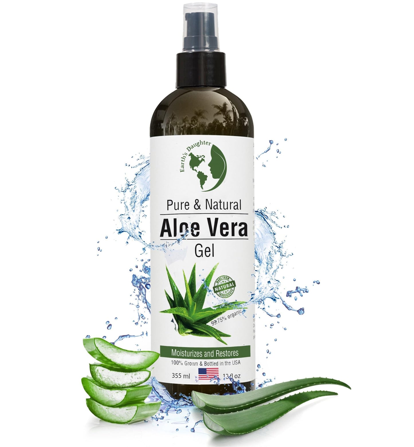 Earth's Daughter Organic Aloe Vera Gel from 100% Pure and Natural Cold Pressed Aloe - Moisturizes - Great for Face - Hair- Sunburn - Aftershave - Bug Beauty & Personal Care Earth's Daughter