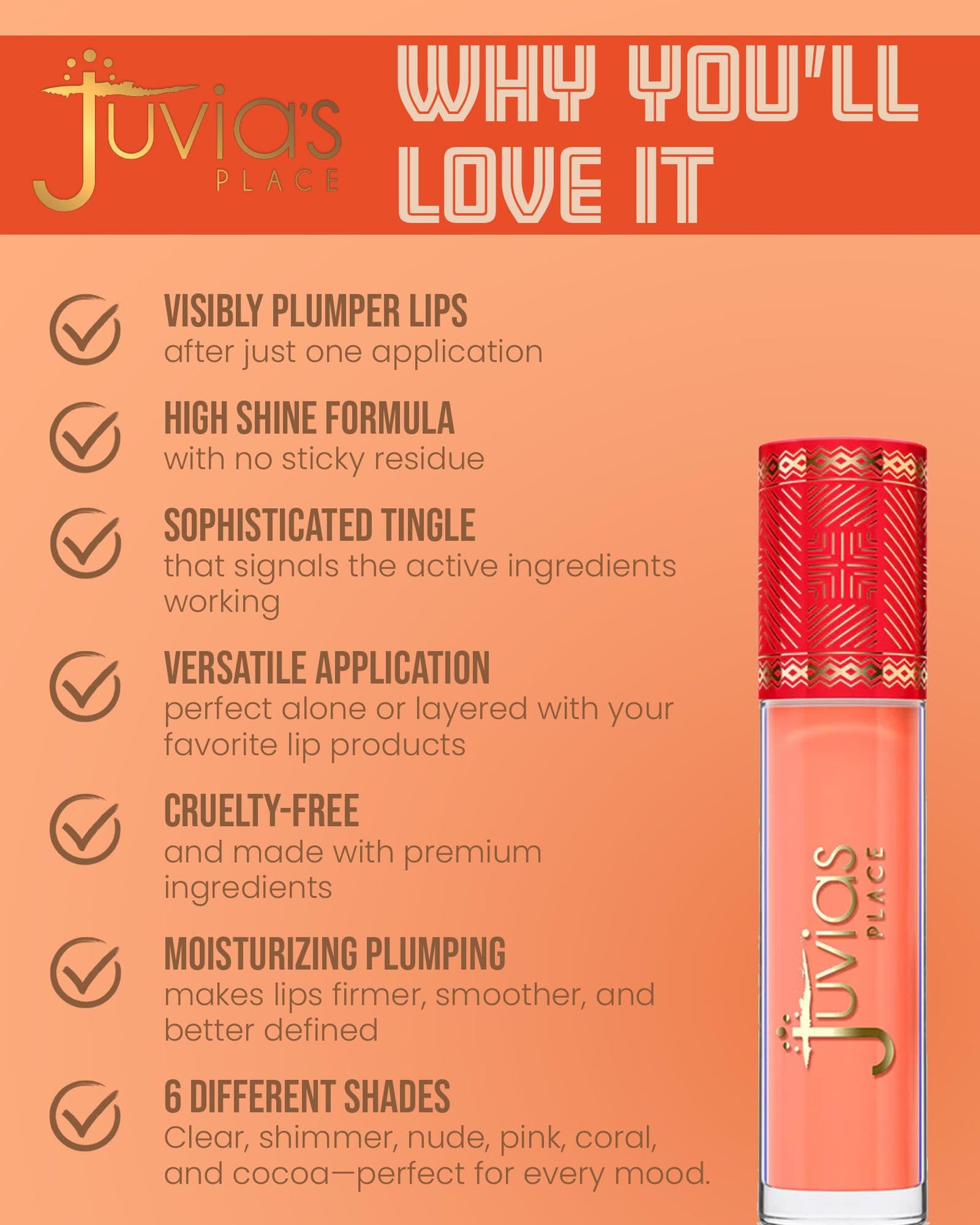Juvia's Place Beautiful Big Lip Plumper - Coral Crush - Soft Coral Gloss for Full, Defined Lips, Summery Vibe - Plumping, Hydrating & High-Shine Beauty and Personal Care Juvia's Place