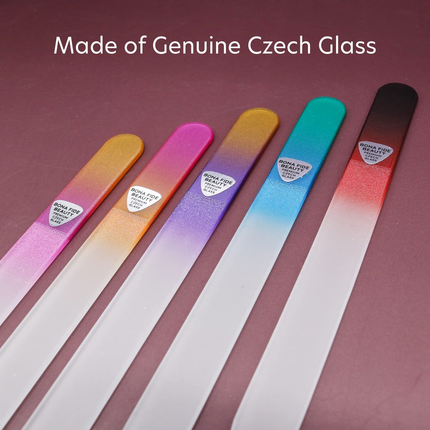 Bona Fide Beauty Czech Glass File Set - 5 Piece Crystal Nail Files (Multicolor). Reusable Bulk Nail Files from The EU. Beauty & Personal Care BONA FIDE BEAUTY