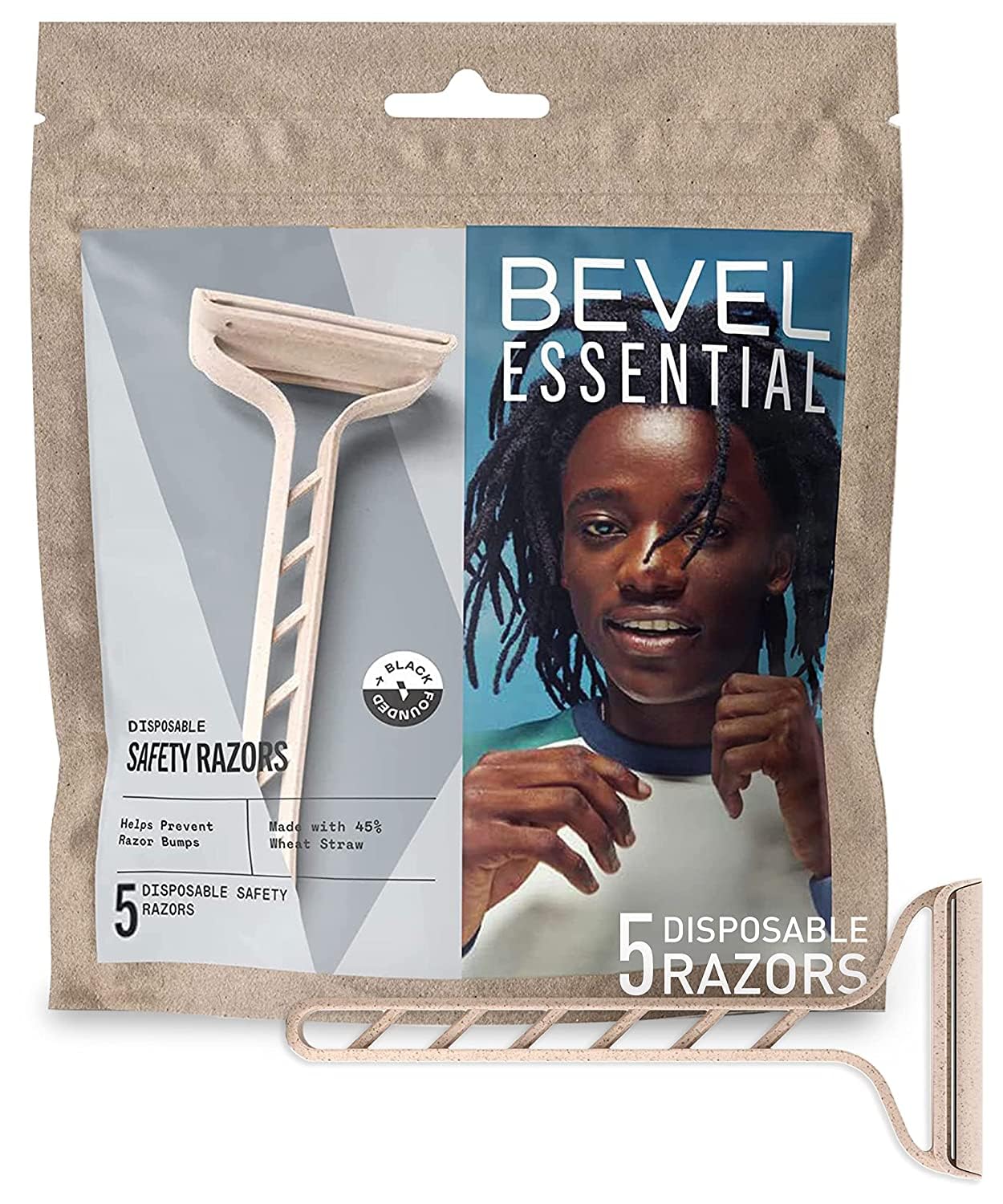 Bevel Essentials Disposable Safety Razors for Men, Double Edge Stainless Steel Blade Helps Prevent Nicks and Razor Bumps, Travel Essentials, 5 Count Beauty and Personal Care Bevel