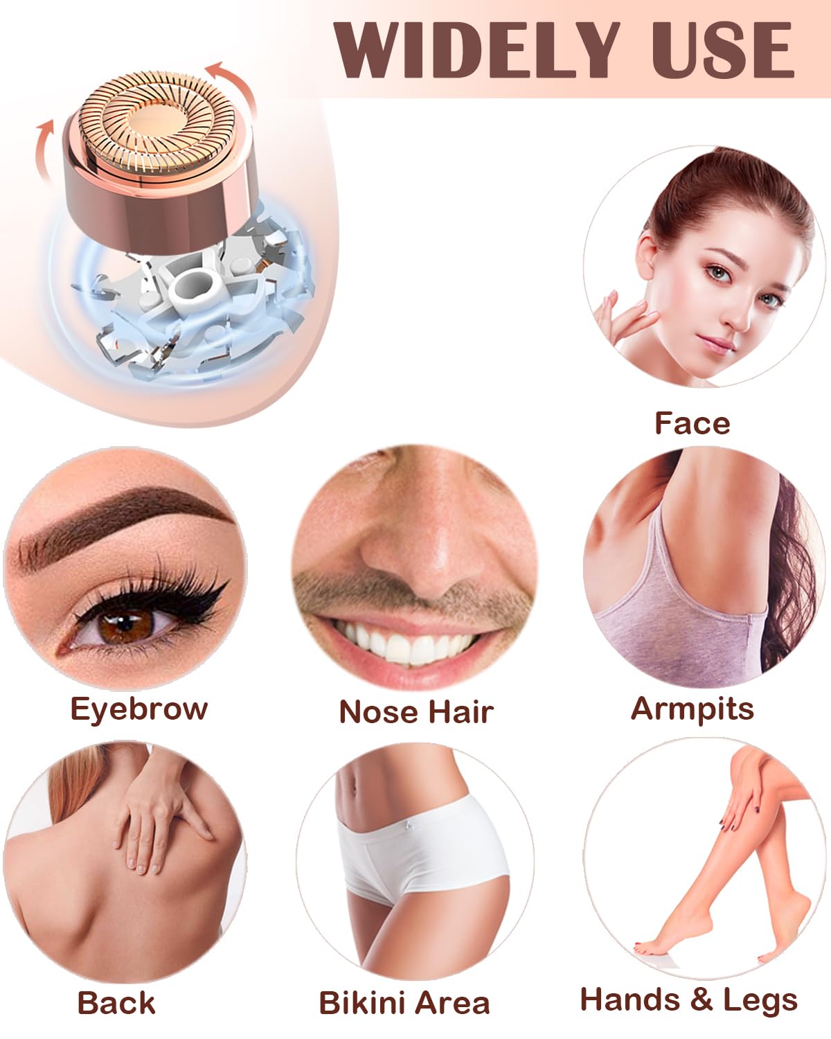 Facial Hair Remover and Eyebrow Trimmer - 2 in 1 Facial Hair Removal Epilators for Women - Rechargeable Travel Face Hair Razor Bikini Shaver for Face Beauty and Personal Care KAYZON
