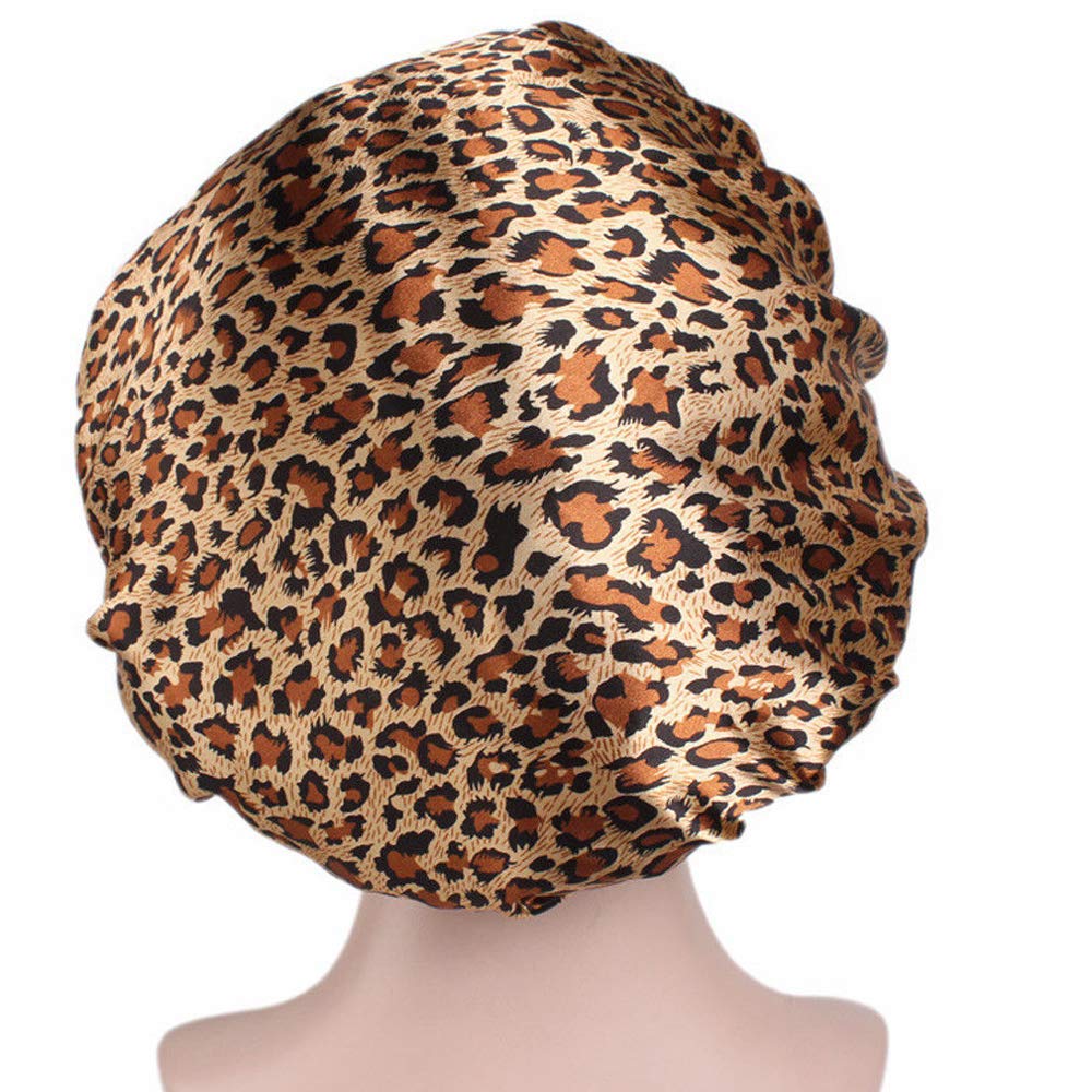 Tvoip 1Pcs Hair Satin Bonnet For Sleeping Shower Cap Silk Bonnet Bonnet Femme Women Night Sleep Cap Head Cover Wide Elastic Band (Leopard) Beauty and Personal Care Tvoip
