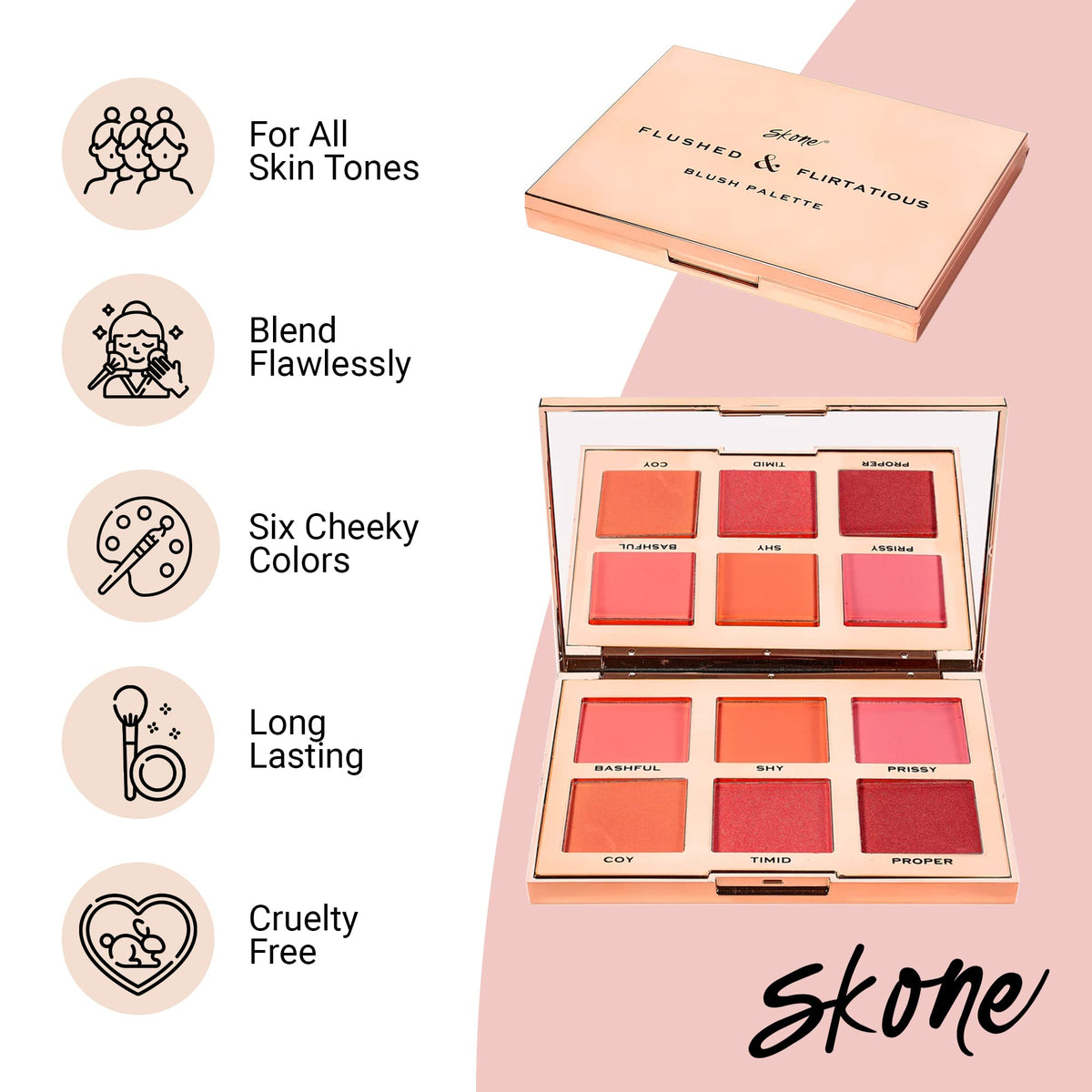 Skone Flushed & Flirtatious Make up Blush Palette - Blush Makeup as Eyeshadow, Blush, Highlighter in One Palette - Matte & Shimmer Glow of Pink Beauty & Personal Care Skone
