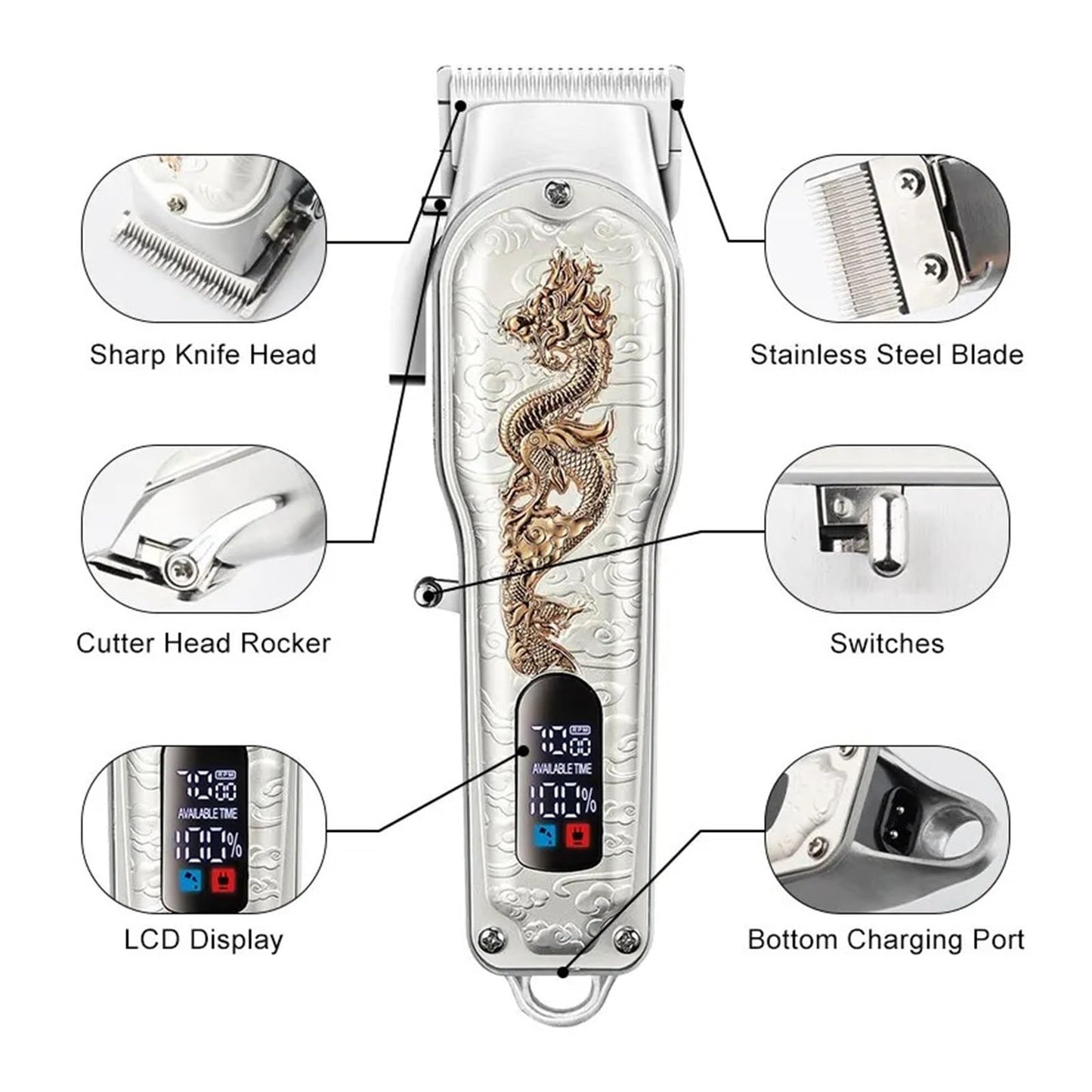 Razors Hair Clipper Cordless Professional LCD Display Shaver Electric Trimmer for Men Haircut Machine Barbershop USB(Bronze) Beauty and Personal Care EWKYLSEM