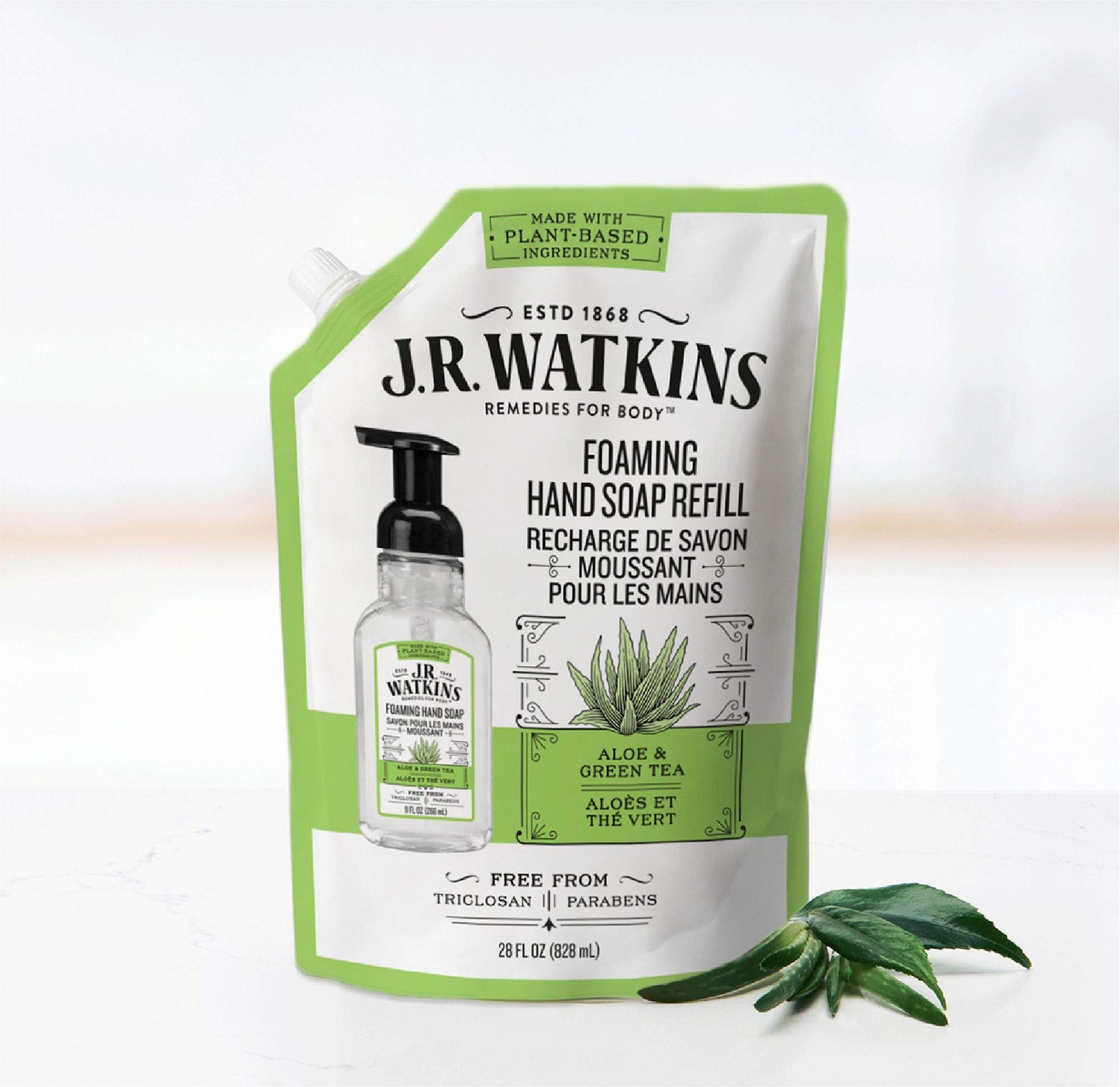 J.R. Watkins Foaming Hand Soap Refill Pouch, Scented Foam Handsoap for Bathroom or Kitchen, USA Made and Cruelty Free, 28 fl oz, Aloe & Green Tea, 2 Beauty & Personal Care J.R. Watkins