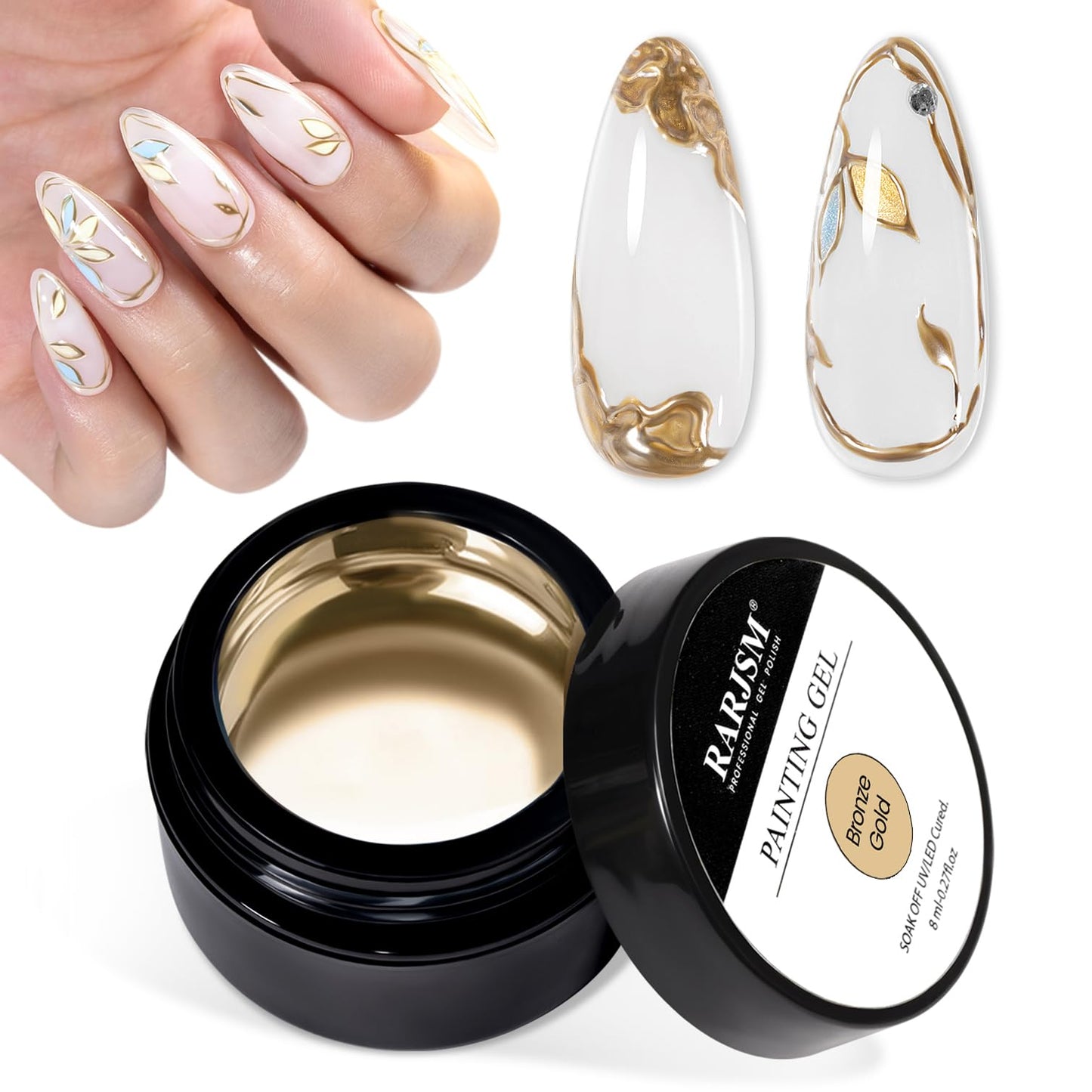 RARJSM Metallic Painting Gel Nail Polish Silver Mirror Chrome Holographic Laser Rainbow Effect Metal Painted Drawing Gel Polish Glossy Shine 8ml Soak Beauty and Personal Care RARJSM Default Title