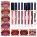 QiBest 7Pcs Matte Liquid Lipstick + 1Pcs Lip Plumper Makeup Set Kit, Pigmented Long Lasting Lip Gloss Set, Velvet Waterproof Halloween Lip Makeup Beauty & Personal Care QiBest