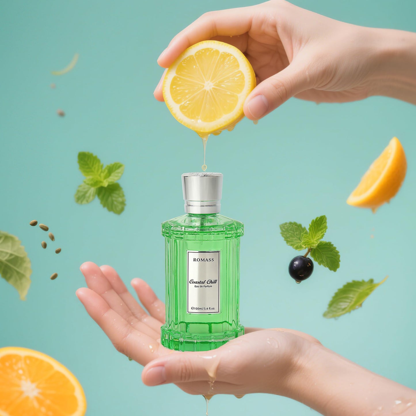 ROMASS Coastal Chill Eau de Parfum 8+hours Unisex Fragrance with Frosted Bergamot, Tidepool Moss & Sun-Bleached Ambergris | 3.4oz/100ml Beauty & Personal Care ROMASS