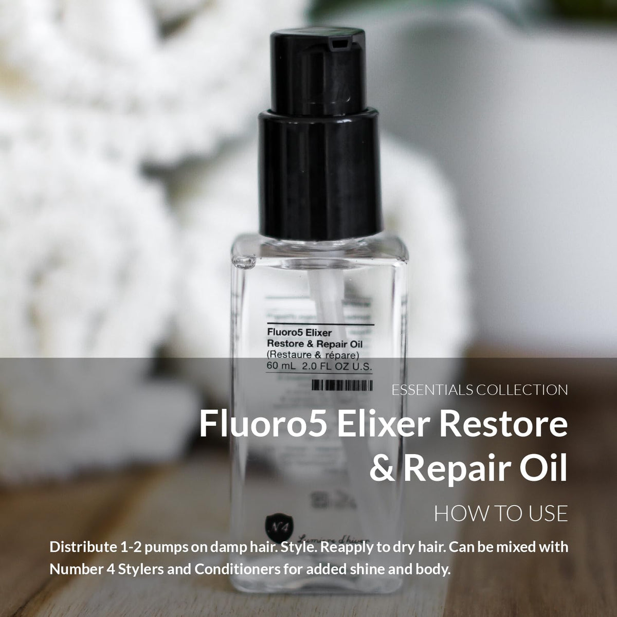 Number 4 Hair Oil, Fluoro5 Elixir Restore & Repair, Anti Frizz Serum for Damaged Hair, 2.0 oz - N4 Hair Care