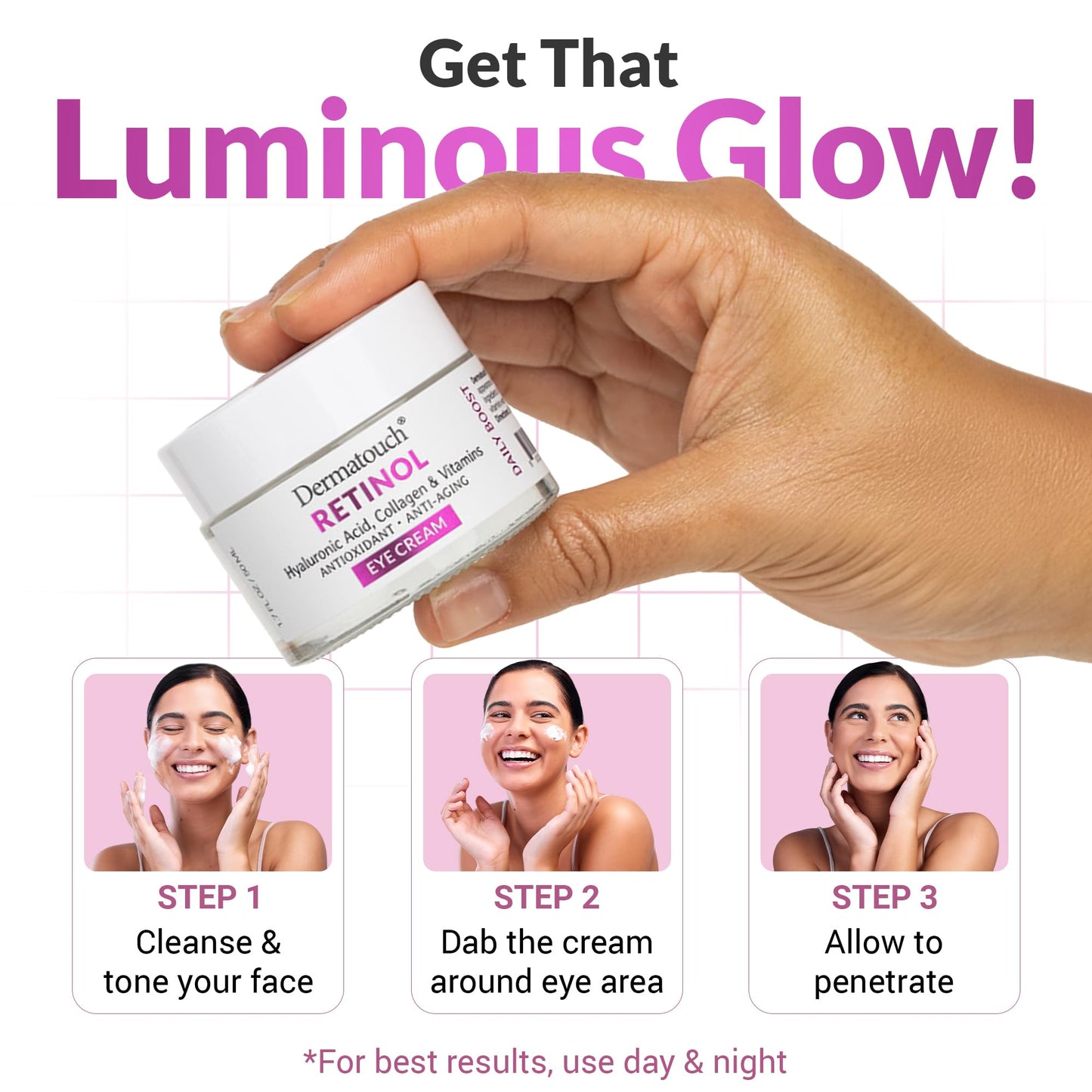 DERMATOUCH Retinol Eye Cream With Hyaluronic Acid, Vitamin C, A, & E, Collagen, & Caffeine, Under Eye Moisturizer With Vitamins & Antioxidants, Gluten Beauty & Personal Care DERMATOUCH