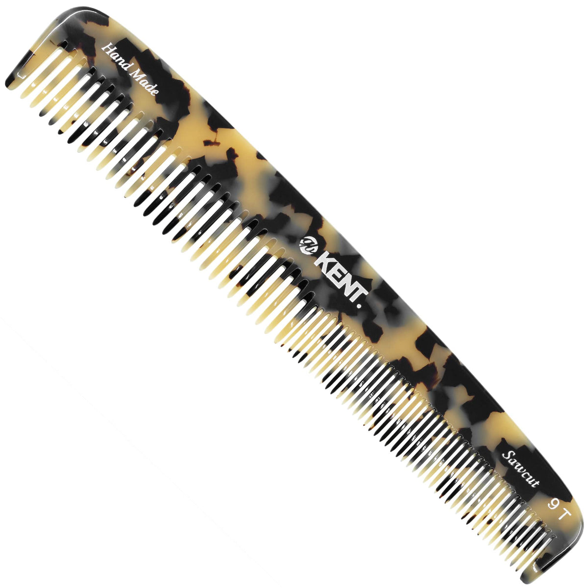 Kent 9T Fine Tooth and Wide Tooth Detangler Comb - Large Handmade Saw-Cut Dressing Comb for Wet Hair and Durable Grooming for Men and Women - Made in