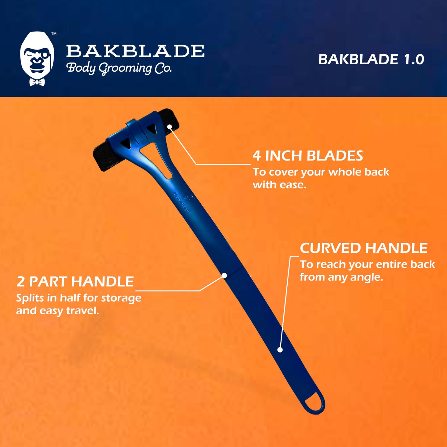 Bakblade 1.0 Back Shavers Men, Hair Removal Body Shaver (DIY) - Extra-Long Handle Trimmer, Wet Dry Shave Beauty and Personal Care BAKBLADE