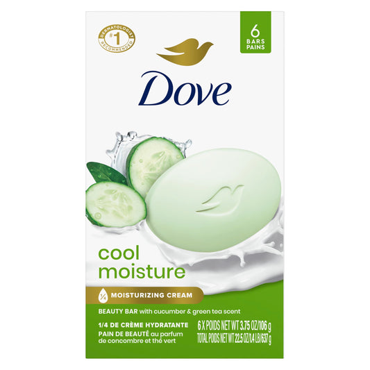 Dove Beauty Bar Soap Cool Moisture Cucumber & Green Tea Scent, 6 Bars for Refreshed Skin, Leaves Skin Refreshed 3.75 oz Beauty & Personal Care Dove
