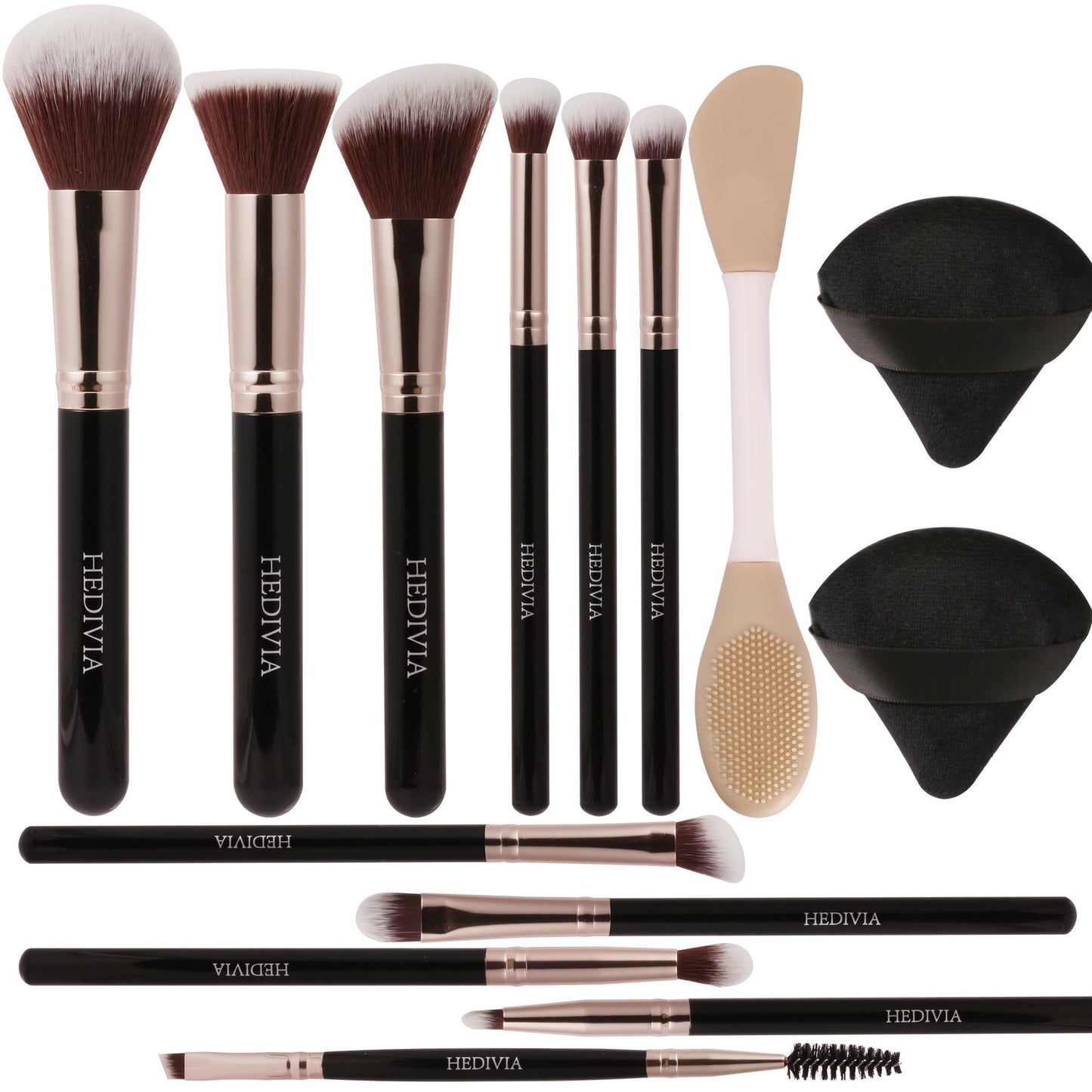 HEDIVIA Black Makeup Brushes Set 14 Pcs Professional, Premium Synthetic Foundation Makeup Brush Concealer Powder Blush Eyeshadow Brushes with 2 Powder Beauty and Personal Care HEDIVIA