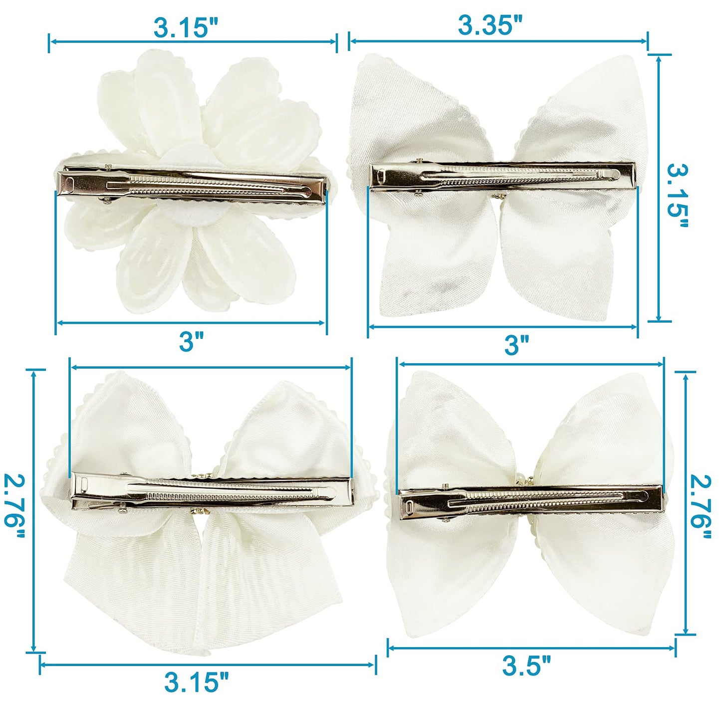 Pearls White Hair Bows for Girls, 4 Pieces Elegant Flower Rhinestone Alligator Hair Clips Beads Hairgrip for Women Teens Beauty & Personal Care BETITETO