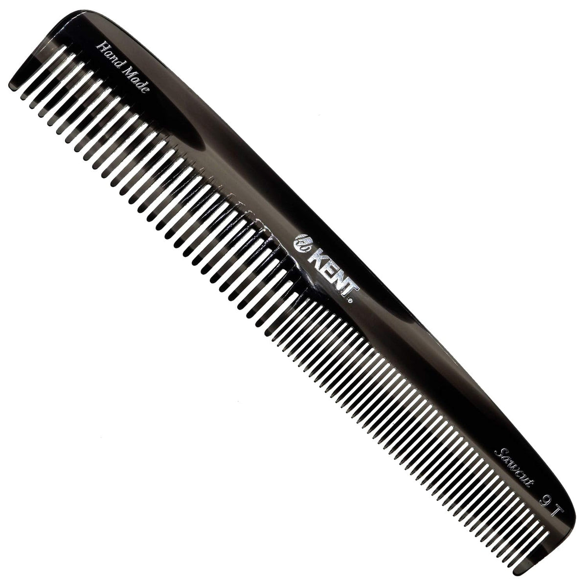 Kent 9T Black Graphite Fine Tooth and Wide Tooth Detangler Comb - Large Handmade Dressing Comb for Wet Hair and Durable Grooming, Hand Polished,