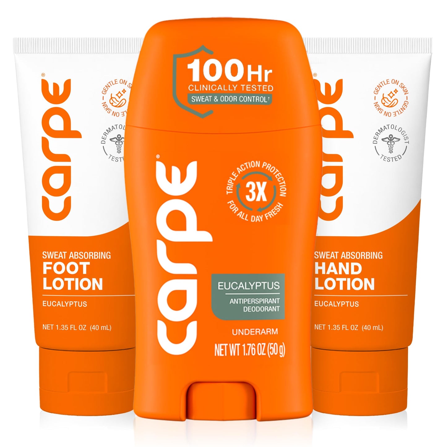 Carpe Head to Toe Bundle - Underarm Antiperspirant Deodorant - Sweat Absorbing Hand Lotion - Sweat Absorbing Foot Lotion - Manage Sweat & Odor Beauty and Personal Care Carpe