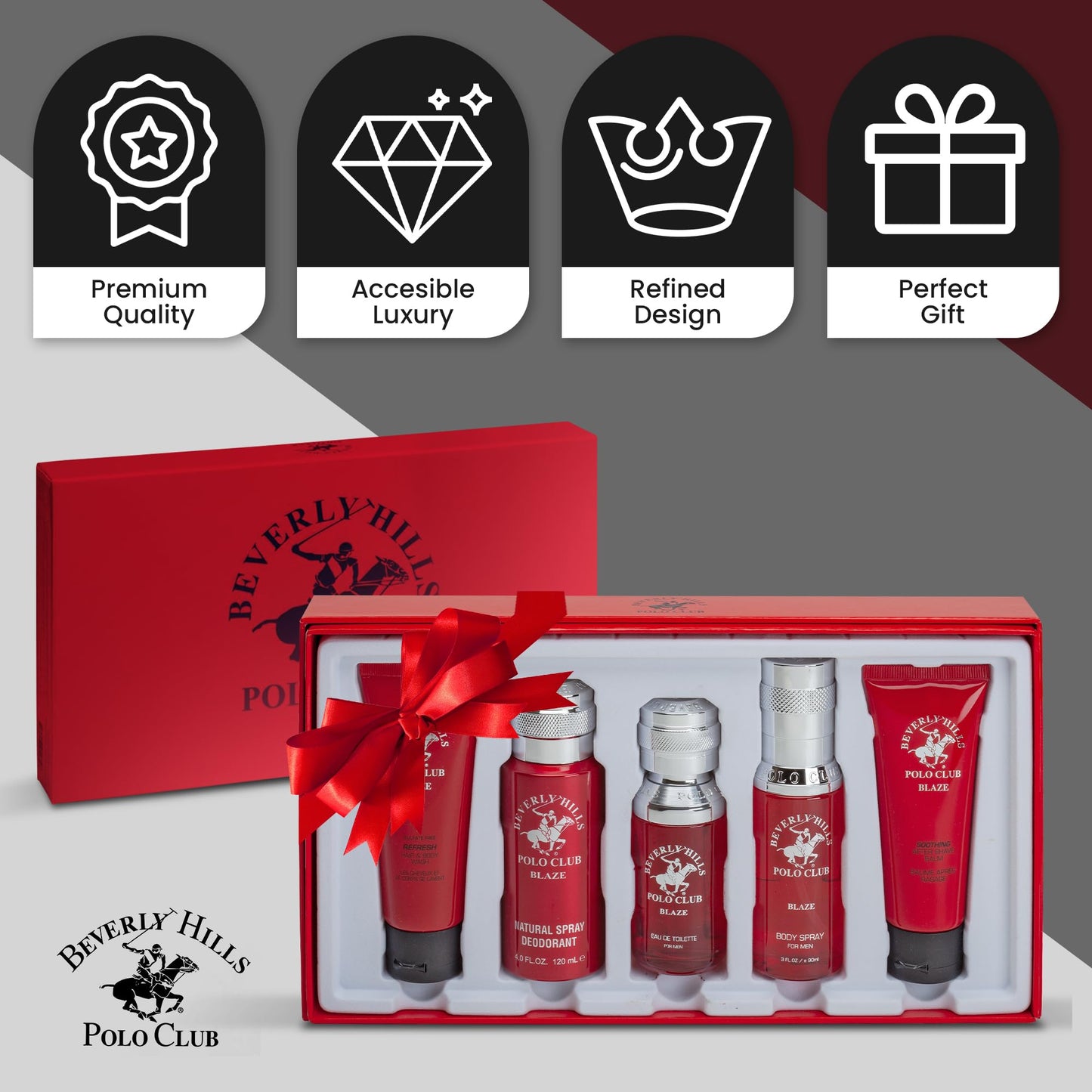 Beverly Hills Polo Club Blaze Men's 5-Piece Luxury Cologne Gift Set - Long-Lasting Spicy Woodsy Fresh Eau de Toilette Fragrance Collection for Him Beauty & Personal Care Beverly Hills Polo Club