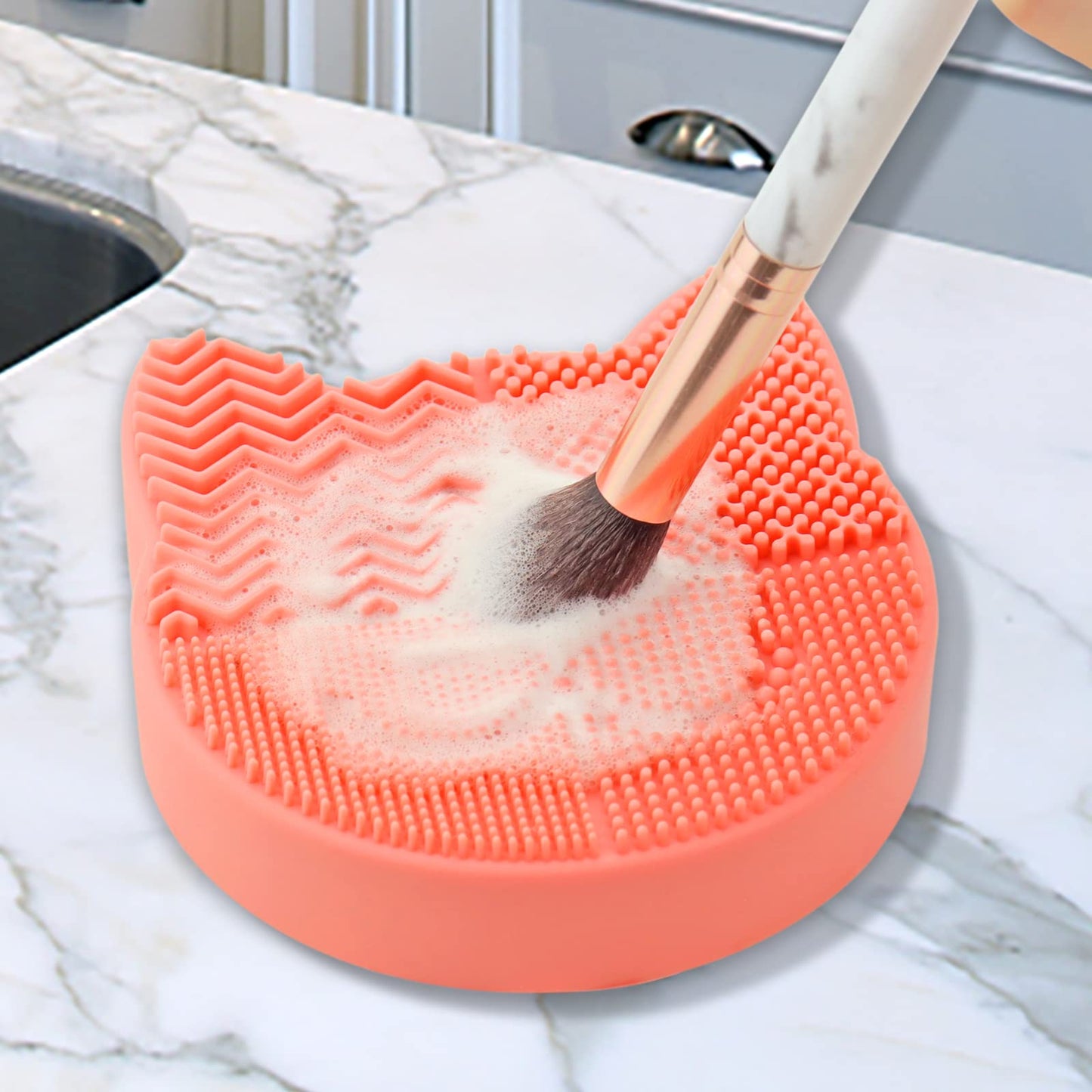 Makeup Brush Cleaning Mat with Drying Holder for Sink-Silicone Washing Cosmetic Brush Cleaner Pad (Orange) Beauty & Personal Care Mygeromon