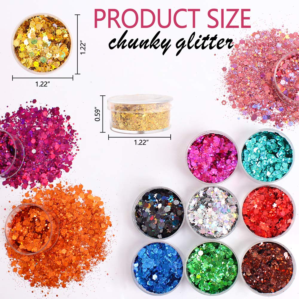 Estanoite 24 Color Sequins & Fine Glitter Mix - Holographic Glitter Flakes for Face, Body, Eye, Hair & Nail Art Beauty & Personal Care Estanoite