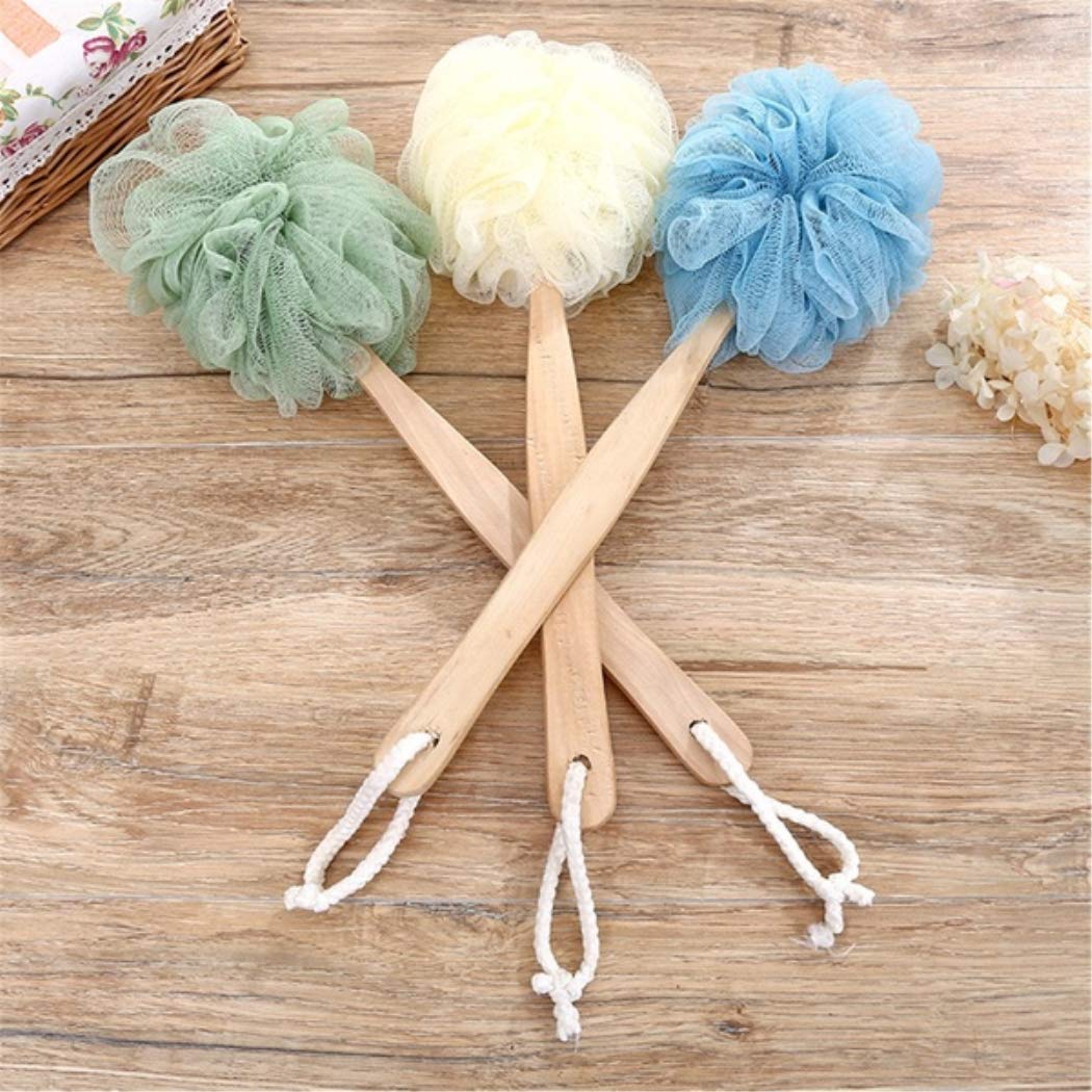 YingRen Exfoliating Brush-Shower Brush-Bathing Brush-Long Handle Hanging Soft Mesh Back Body Bath Shower Wooden Handle Scrubber Brush Sponge Grey Beauty and Personal Care YingRen