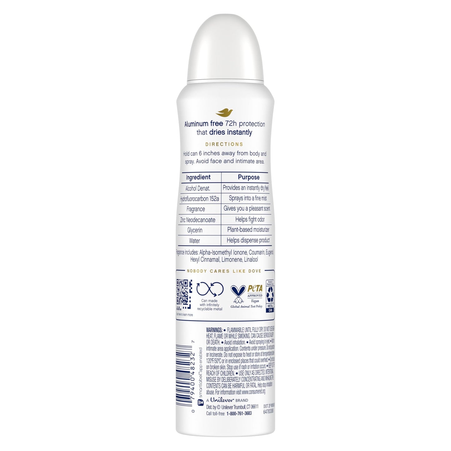 Dove Aluminum Free Deodorant Spray for Women Coconut & Pink Jasmine 72 hour odor protection 4 oz Beauty and Personal Care Dove