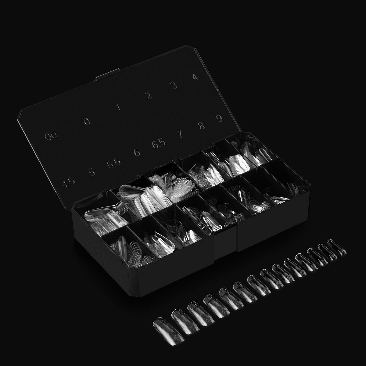 Aprés Gel-X® Square Box of Nail Tips | 280 Gel-X Tips, Soft Tips, 14 Sizes 00-9 | Half-sizes Included (Sculpted Square Long, 280 Count)
