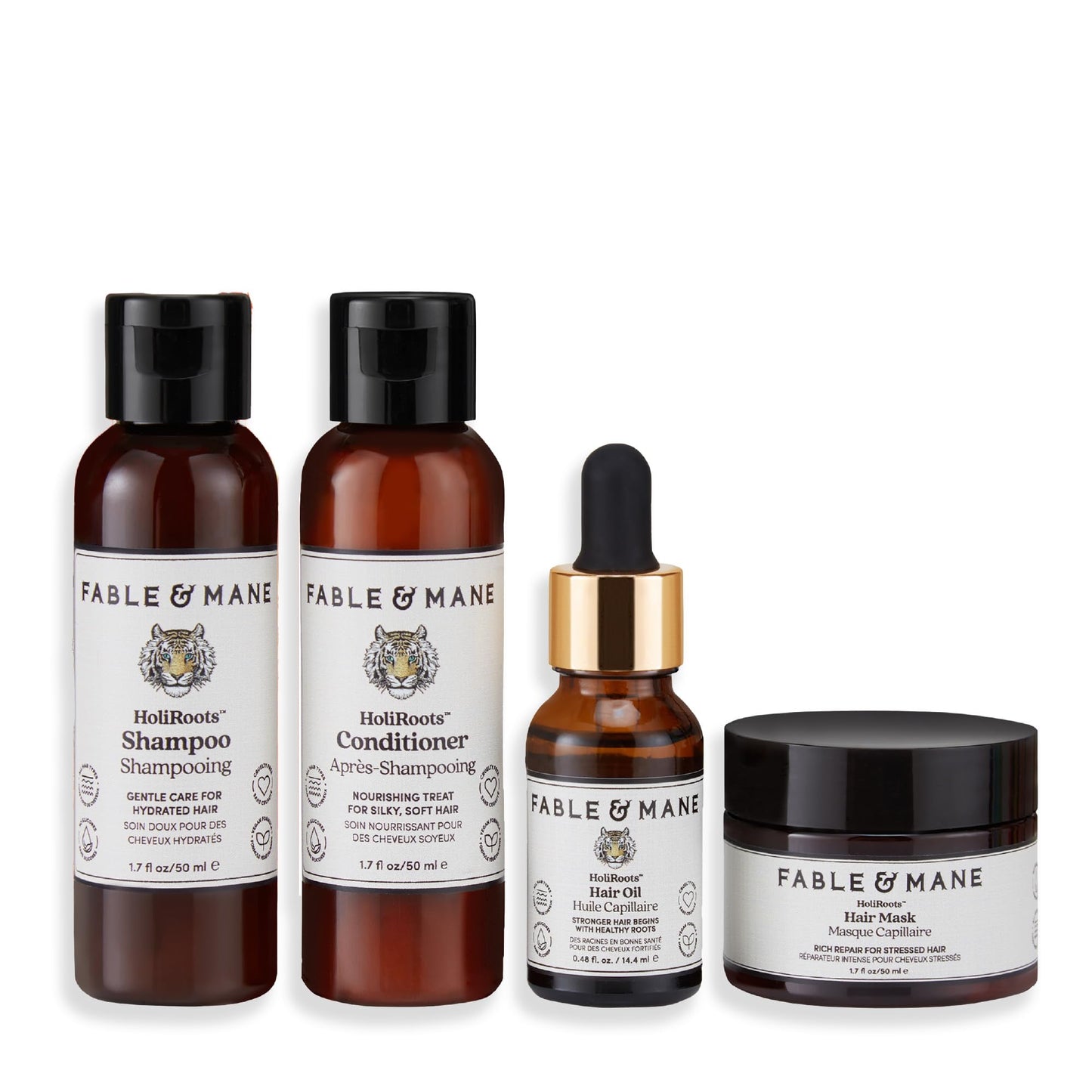 Fable & Mane Good Karma Hair Gift Set, for Stronger, Healthier Hair. Travel-sized Minis of HoliRoots Hair Oil, Hydrating Shampoo, Conditioner and Hair Beauty & Personal Care Fable & Mane