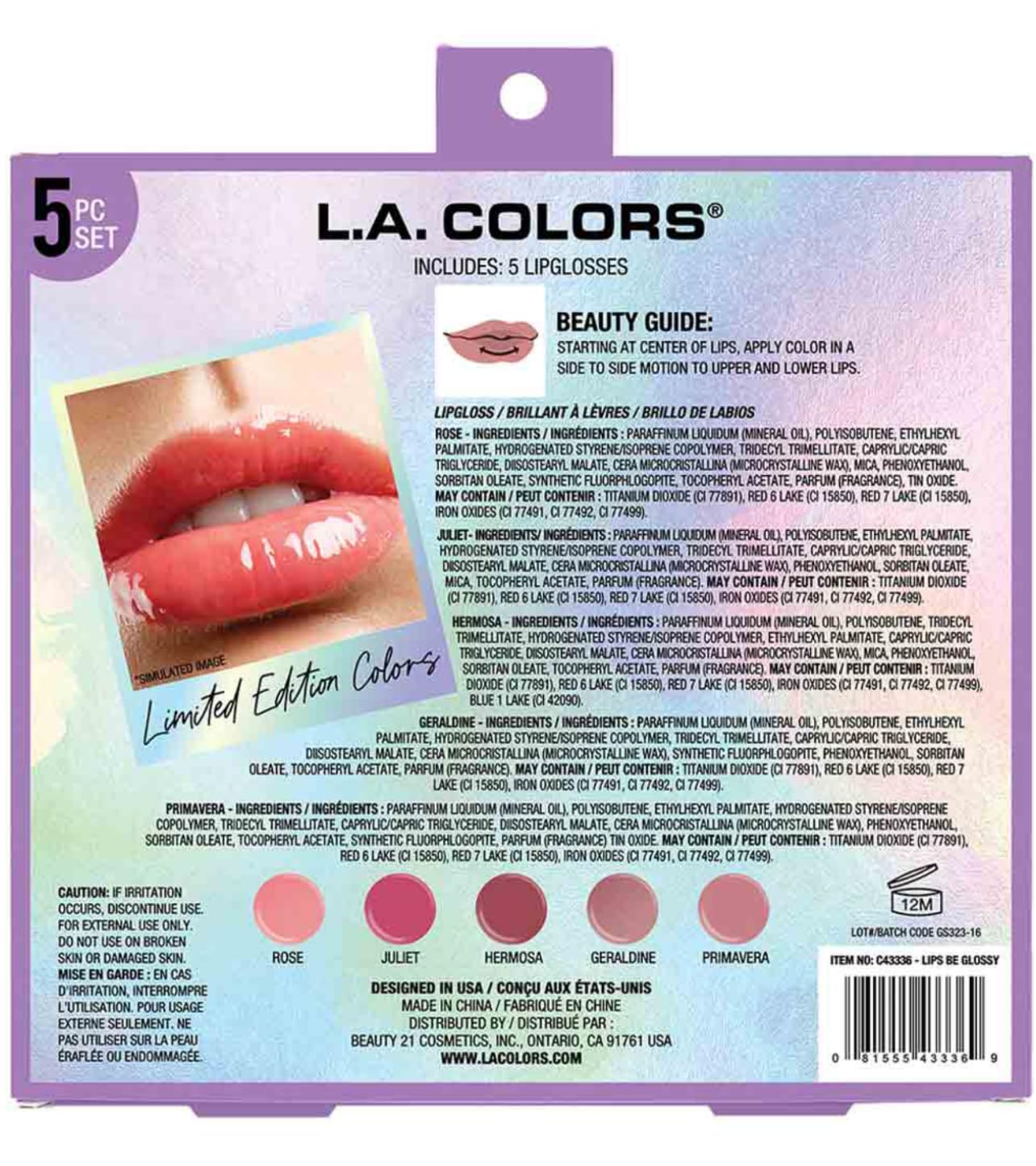 L.A. COLORS All Is Bright 5pc Glossy Lip Set, Lips Be Glossy, 1 Fl Oz (Pack of 1) Beauty & Personal Care L.A. COLORS