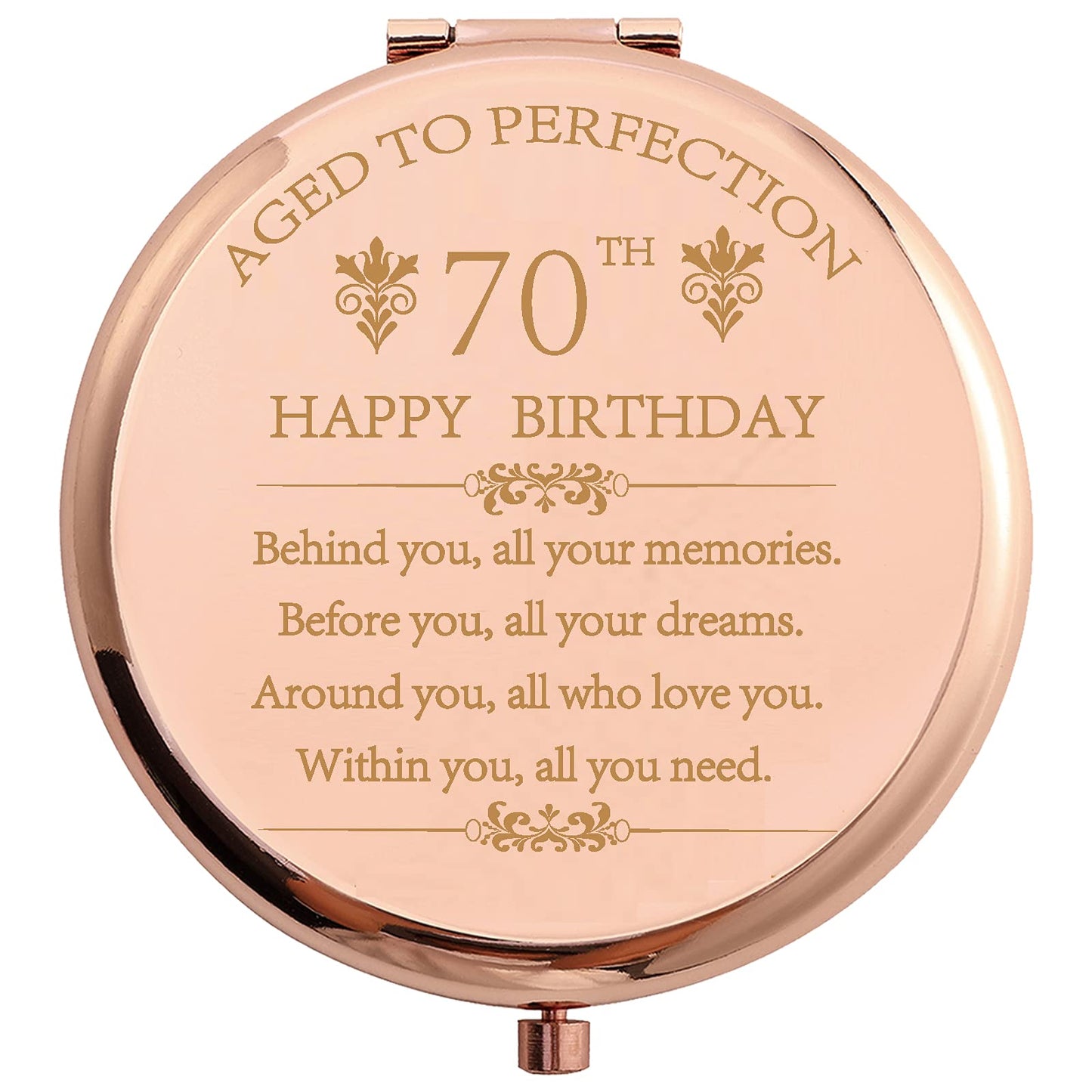COFOZA 1955 70th Birthday Gifts for Woman Stainless Steel Rose Gold Compact Pocket Travel Makeup Mirror 70 Years Old Inspiration Gift Behind You All Beauty & Personal Care COFOZA