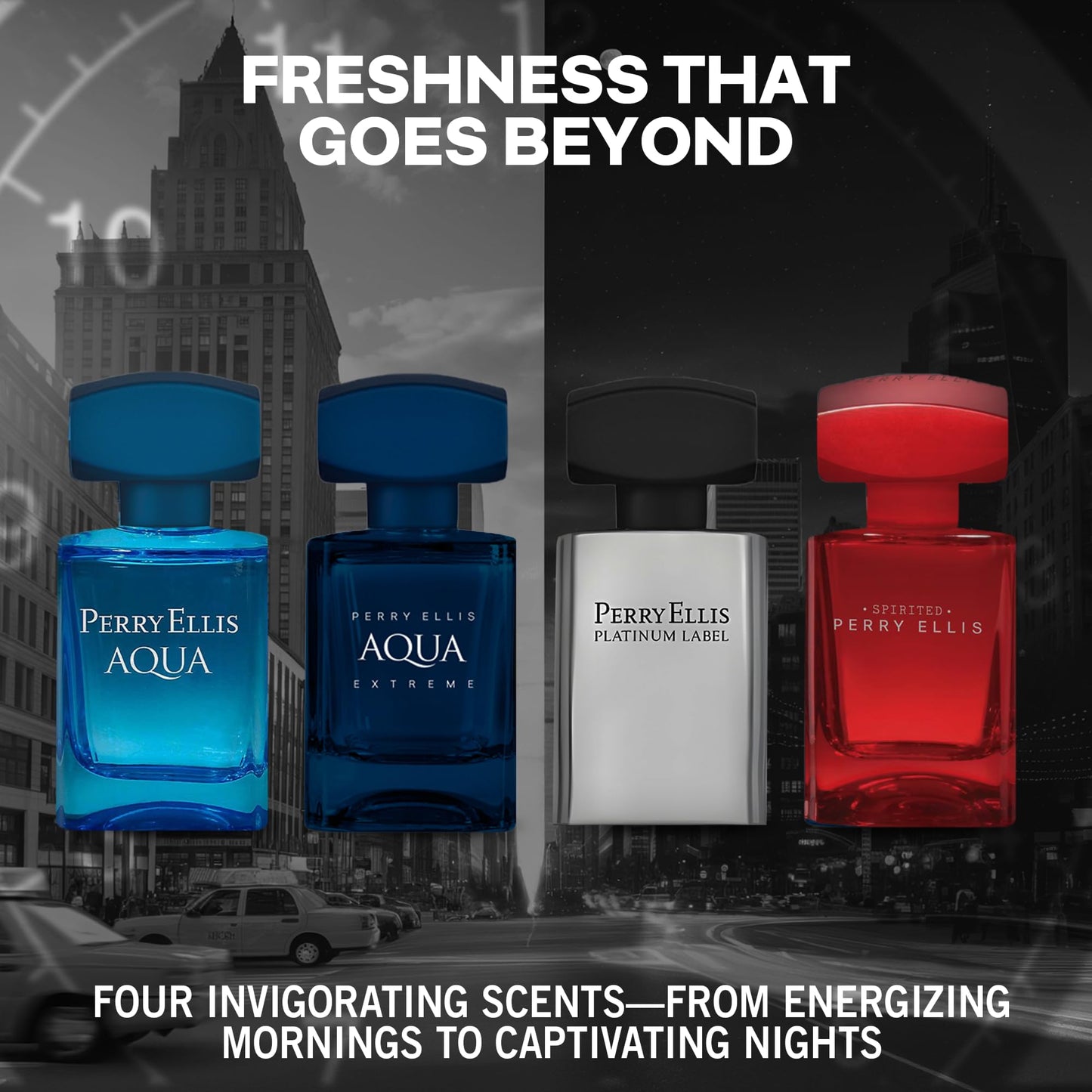 Perry Ellis Men's 4-Piece Mini Cologne Set for Men - Cologne Gift Sampler Set, EDT, Perfume Samples, Travel Size - Aqua, Aqua Extreme, Platinum Beauty & Personal Care Perry Ellis