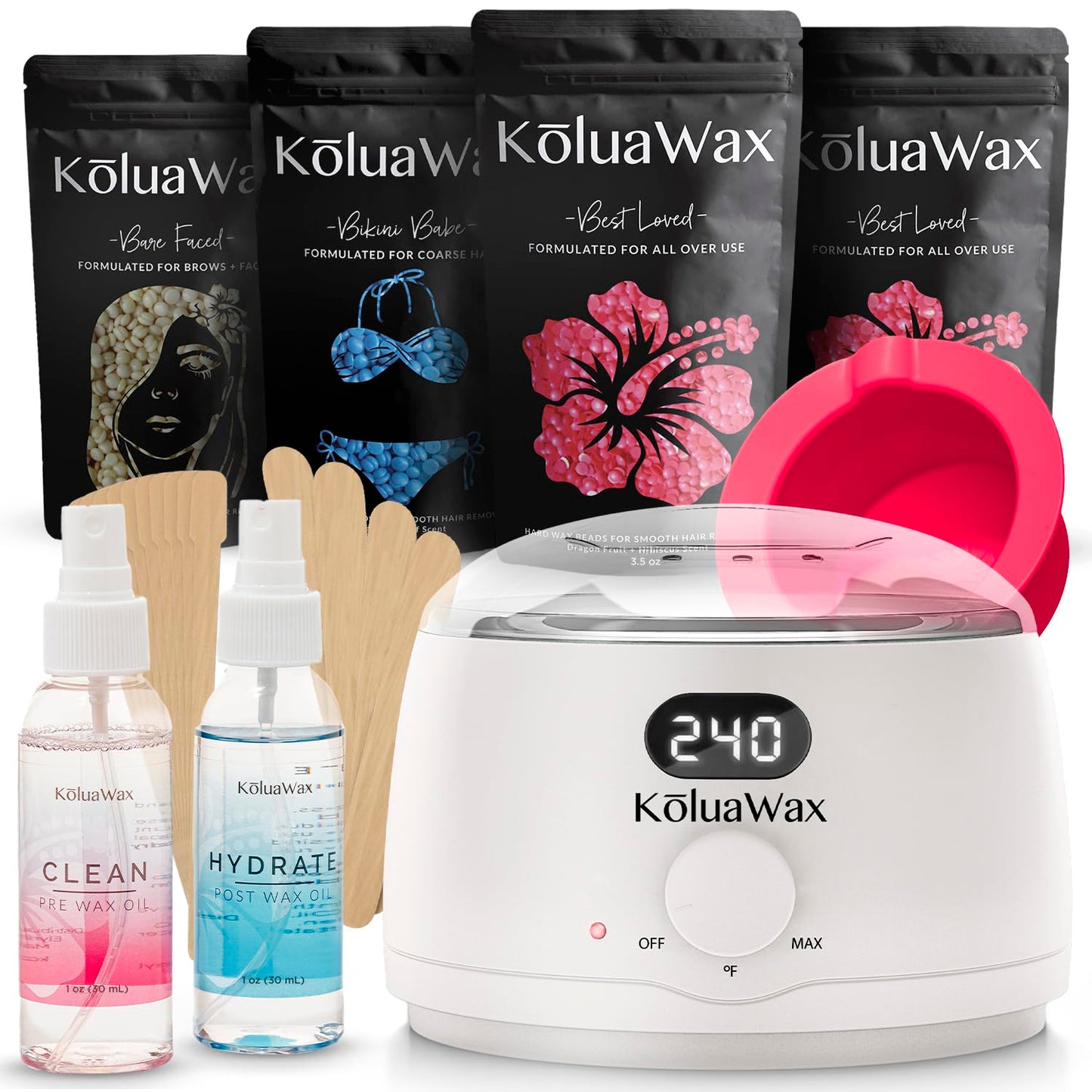 KoluaWax Premium Waxing Kit for Women - Beginner Friendly - Complete Wax Kit that includes 14oz of Wax Beads, Applicator, Pre and Post Care, Suitable Beauty and Personal Care KoluaWax
