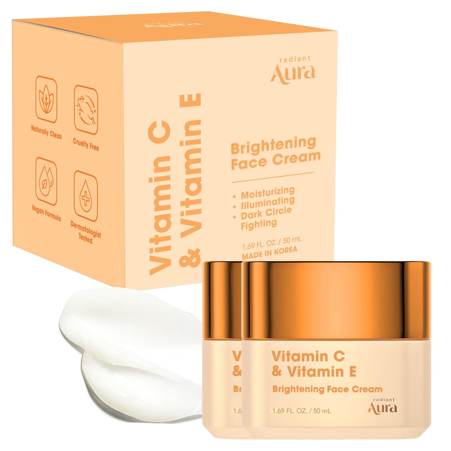 Radiant Aura Vitamin C & Vitamin E Face Moisturizer - Dermatologist Tested, Anti Aging Korean Skin Care - Hydrating Cream For Smoother Youthful Beauty & Personal Care Radiant Aura