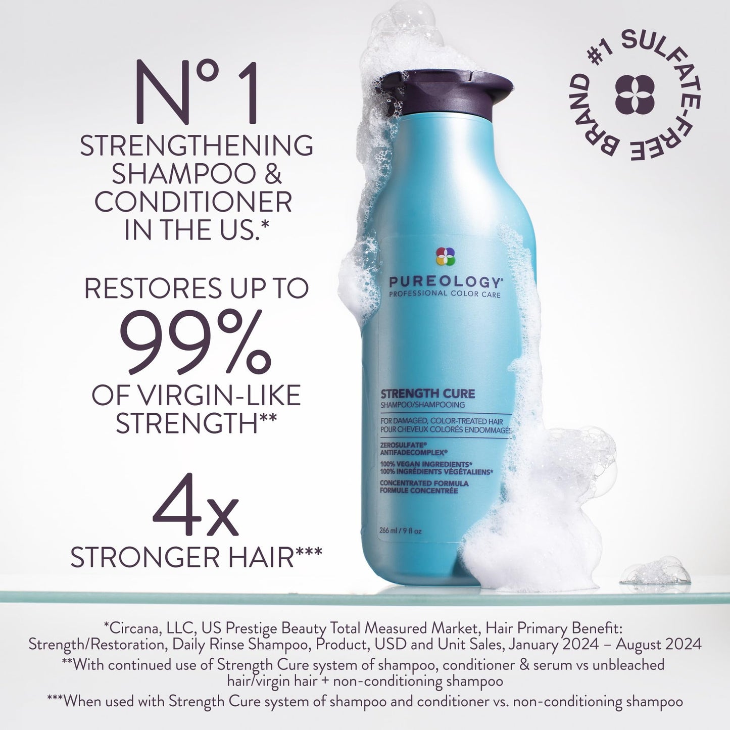 Pureology Strength Cure Shampoo - For Damaged or Color Treated Hair, Hair Repair, Reduces Damage & Seals Split Ends, Protects Color Vibrancy, Vegan Beauty and Personal Care Pureology