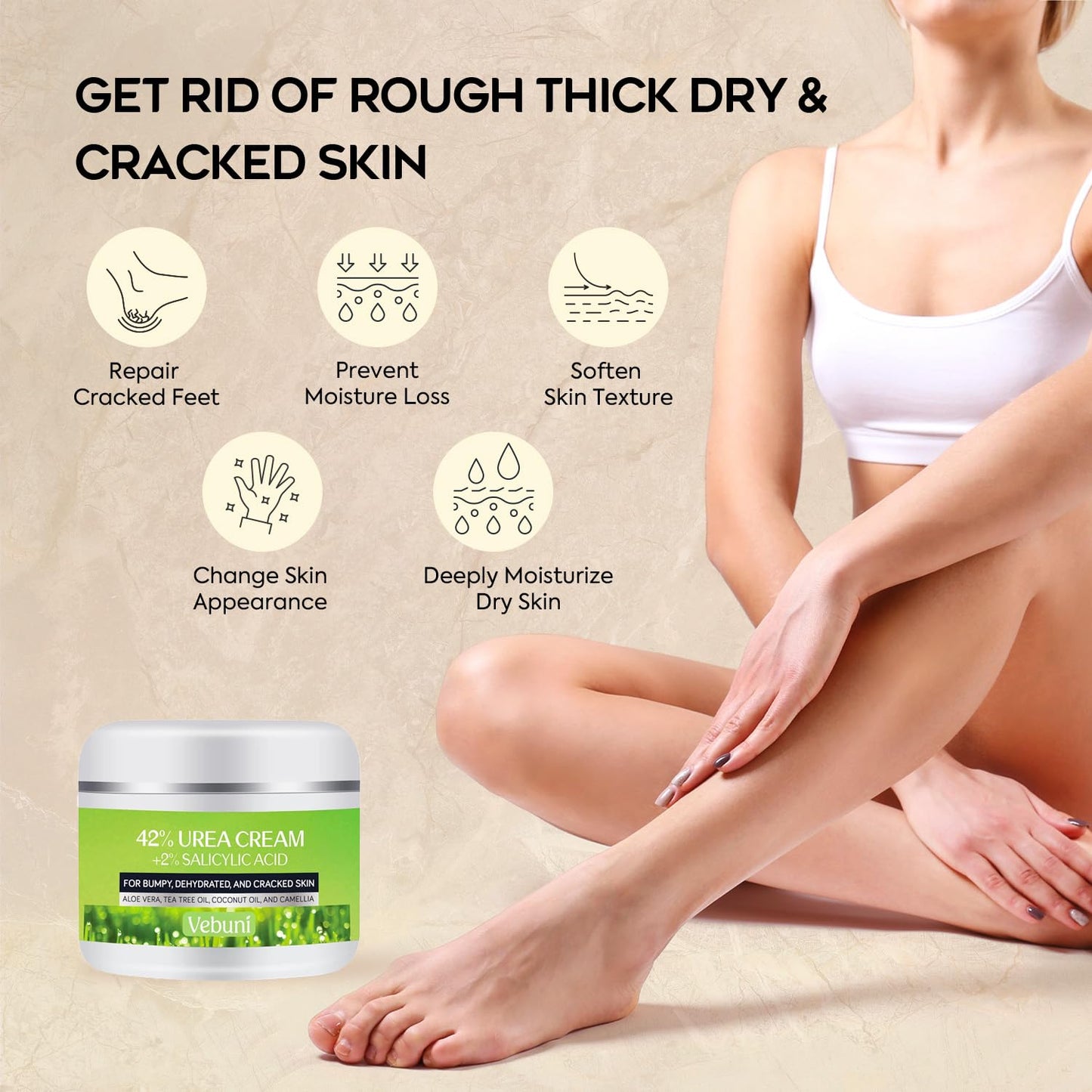 Vebuni Urea Cream 42% Foot Cream Salicylic Acid 4 Oz, Upgraded Callus Remover For Feet, Knees& Elbows, Intensive Moisturizes & Softens Skin Beauty & Personal Care Vebuni