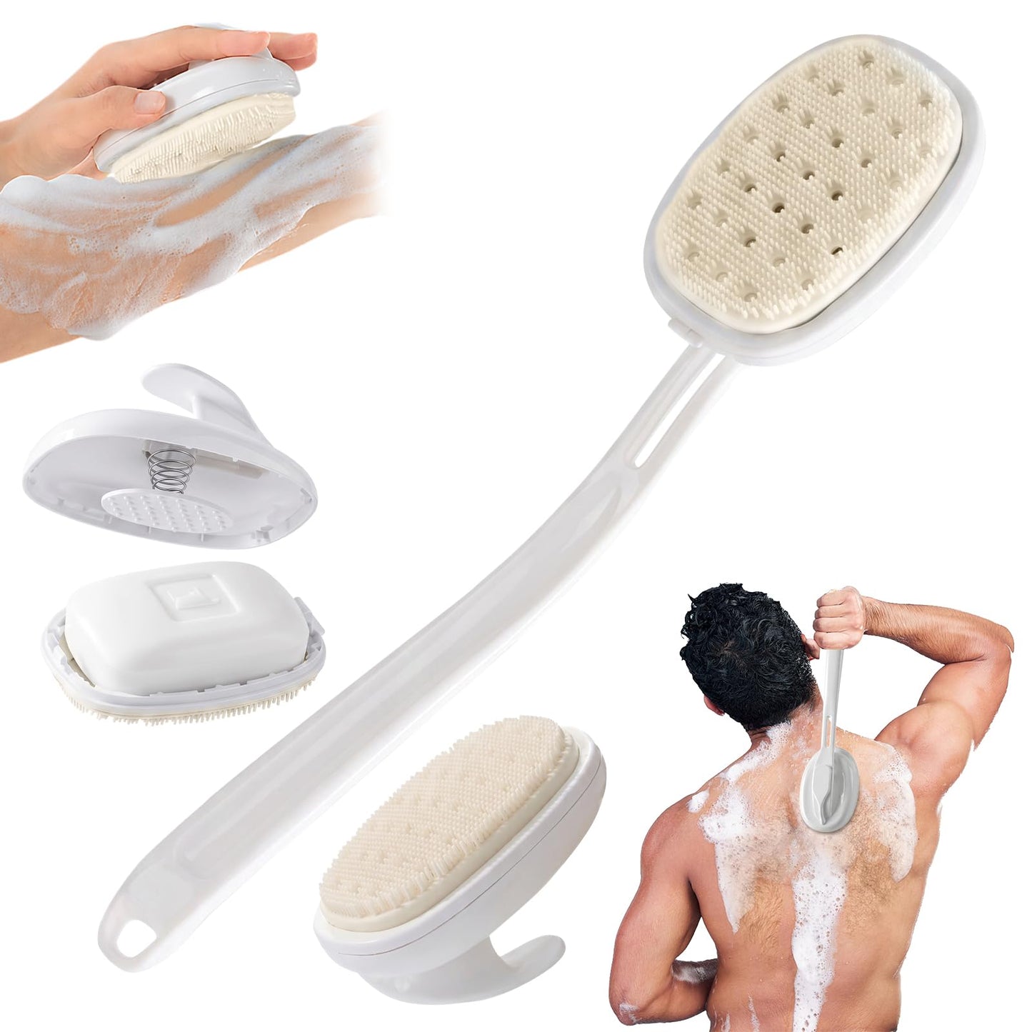 Silicone Shower Scrubber with Soap Reservoir, 2026 New Detachable Curved Long Handle Brush, Quick-Drying, Non-Slip Grip, Deep Cleansing & Exfoliating Beauty and Personal Care WCLNM