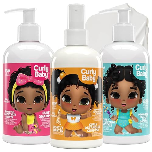 CurlyBaby Baby Girls Curly Hair Bundle - Tear-Free Curly Shampoo, Detangling Conditioner & Moisturizing Smoothie - Gentle, Hypoallergenic Beauty & Personal Care CurlyBaby