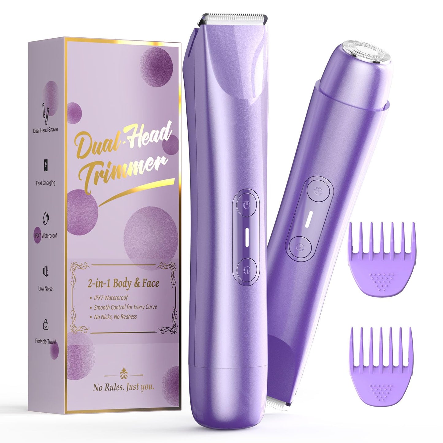 Bikini Trimmer for Women, 2 in 1 Dual Head Electric Razors, IPX7 Waterproof & Painless Shaver, Cordless Pubic Hair Trimmer for Leg Face Underarm Body Beauty and Personal Care RICAF