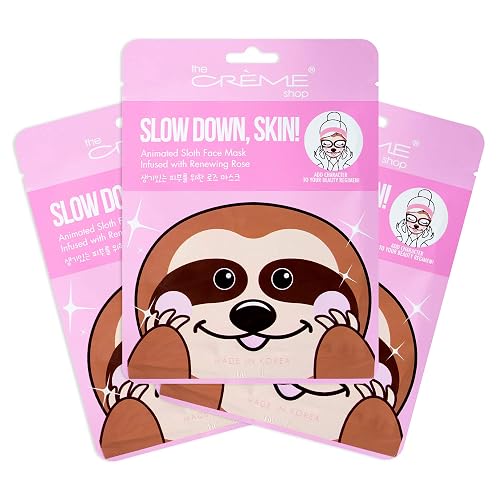 The Crème Shop Animal Sheet Mask, Korean, Hydrating, Collagen, Vitamin C, Anti-Aging - Pack of 3 (Sloth) Beauty & Personal Care The Crème Shop