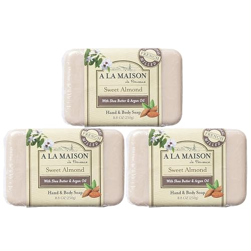 A LA MAISON Triple French Milled Bar Soap, 8.8 Ounces - Natural Moisturizing Hand Soap Bar (3 Bar of Soap, 8.8 Ounces, Sweet Almond) Beauty & Personal Care A LA MAISON