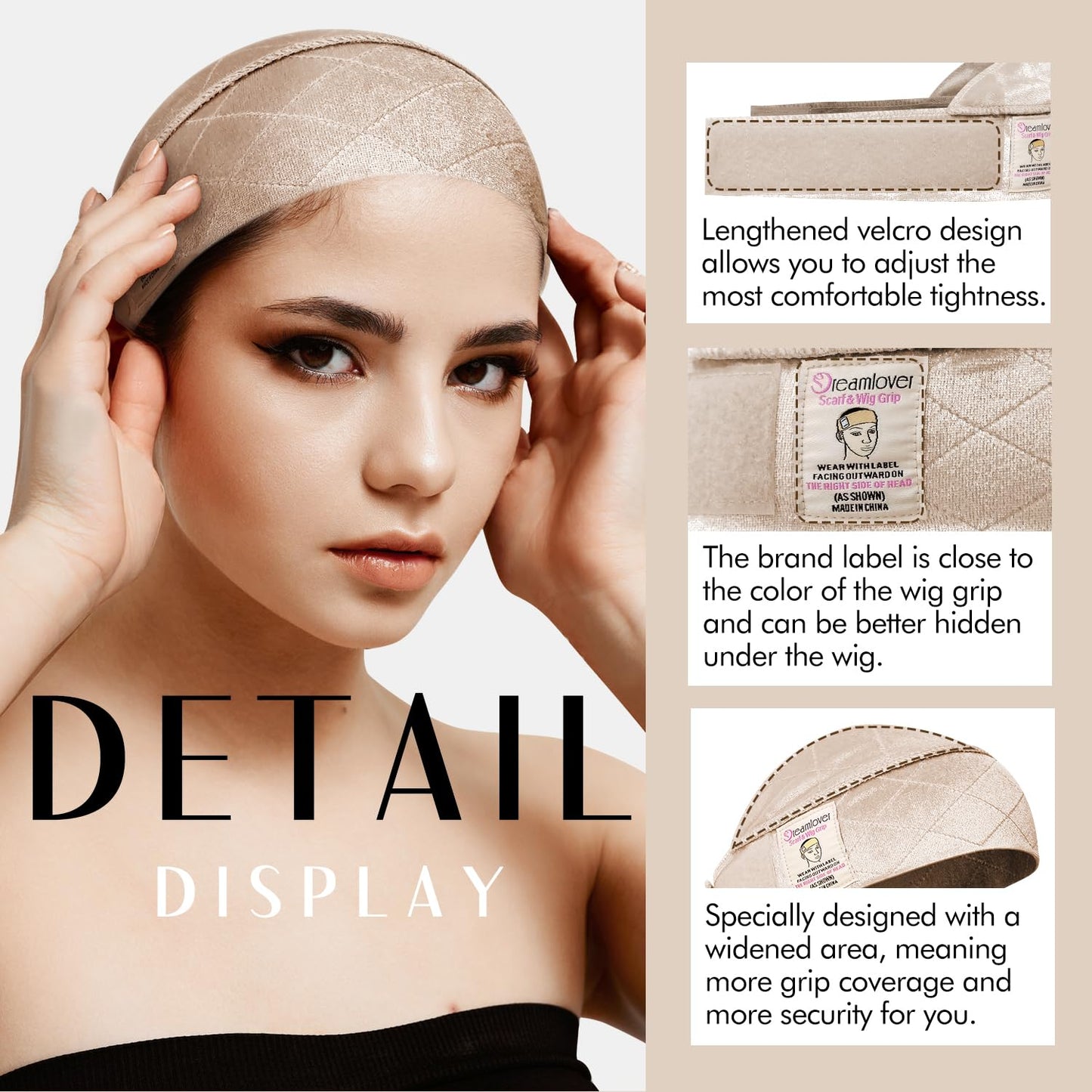 Dreamlover Wide Wig Grip Band for Lace Front Wigs, Velvet Wig Grip Band with Adjustable Hook & Loop Fastener, Nude, 1 Pieces Beauty and Personal Care Dreamlover