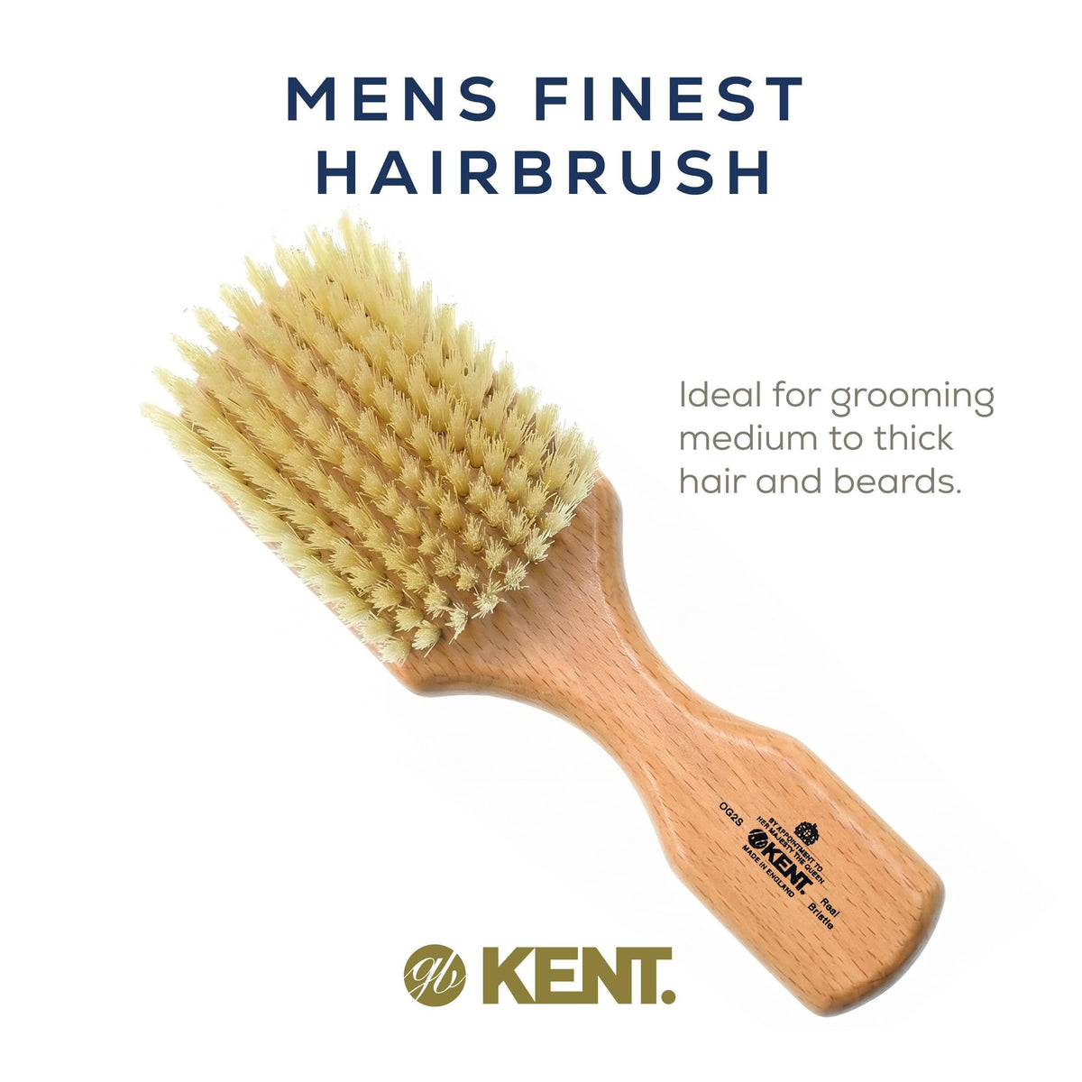 Kent OG2S Beechwood Soft Bristle Hair & Facial Brush - Exfoliating Soft White Natural Boar Bristle Brush for Men's Grooming, Hair Care & Beard